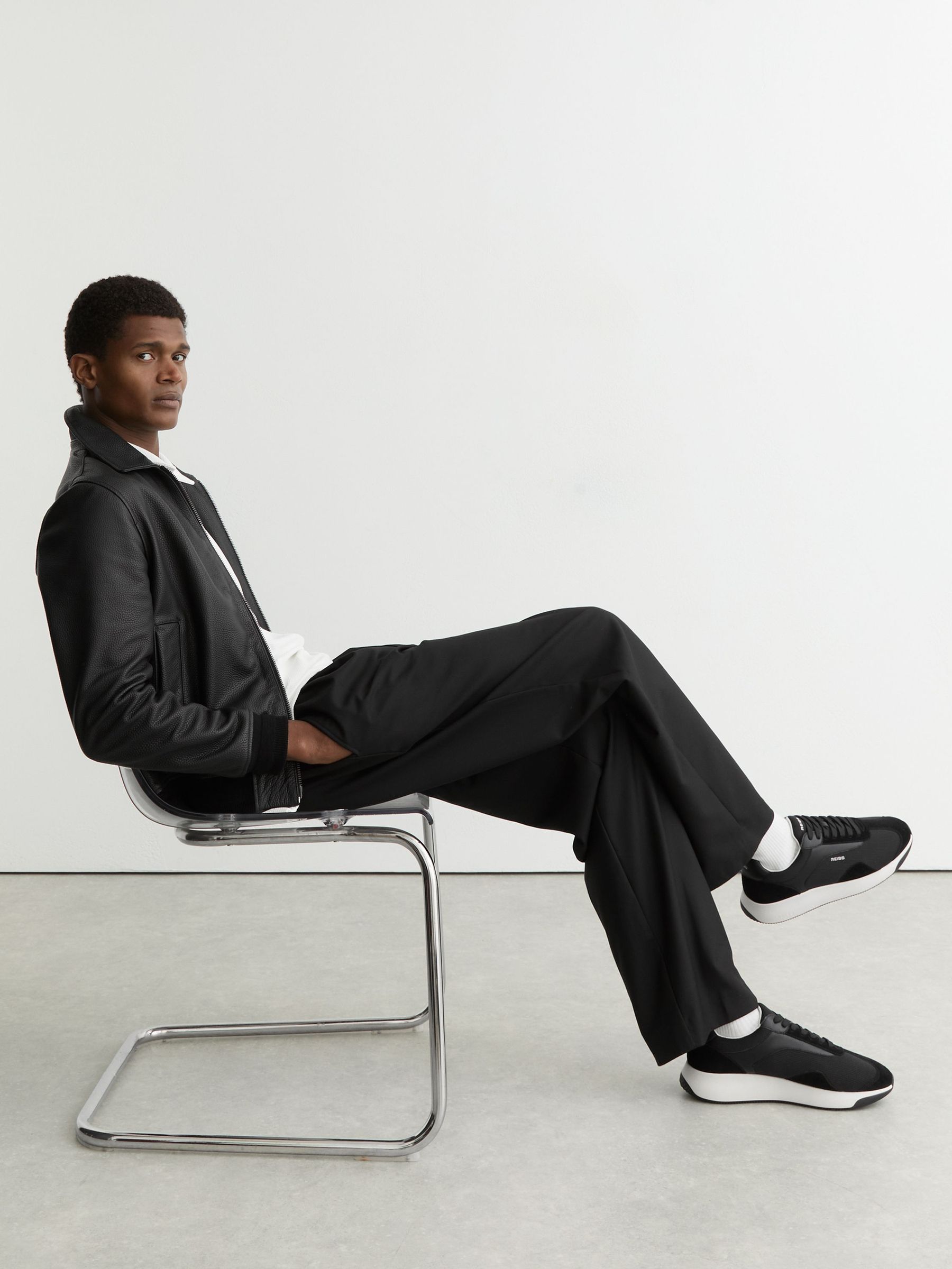 Bonded-Leather Suede Running Trainers in Black (G07091) | LEI 1,020