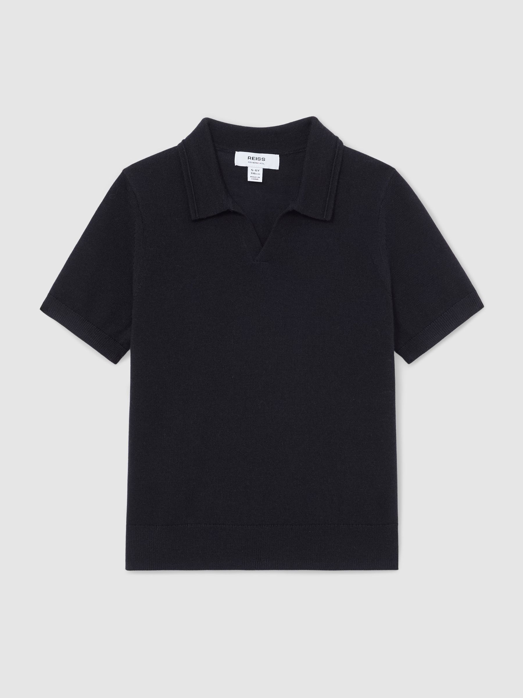 Merino Wool Open-Collar Polo Shirt in Navy (G07092) | €50