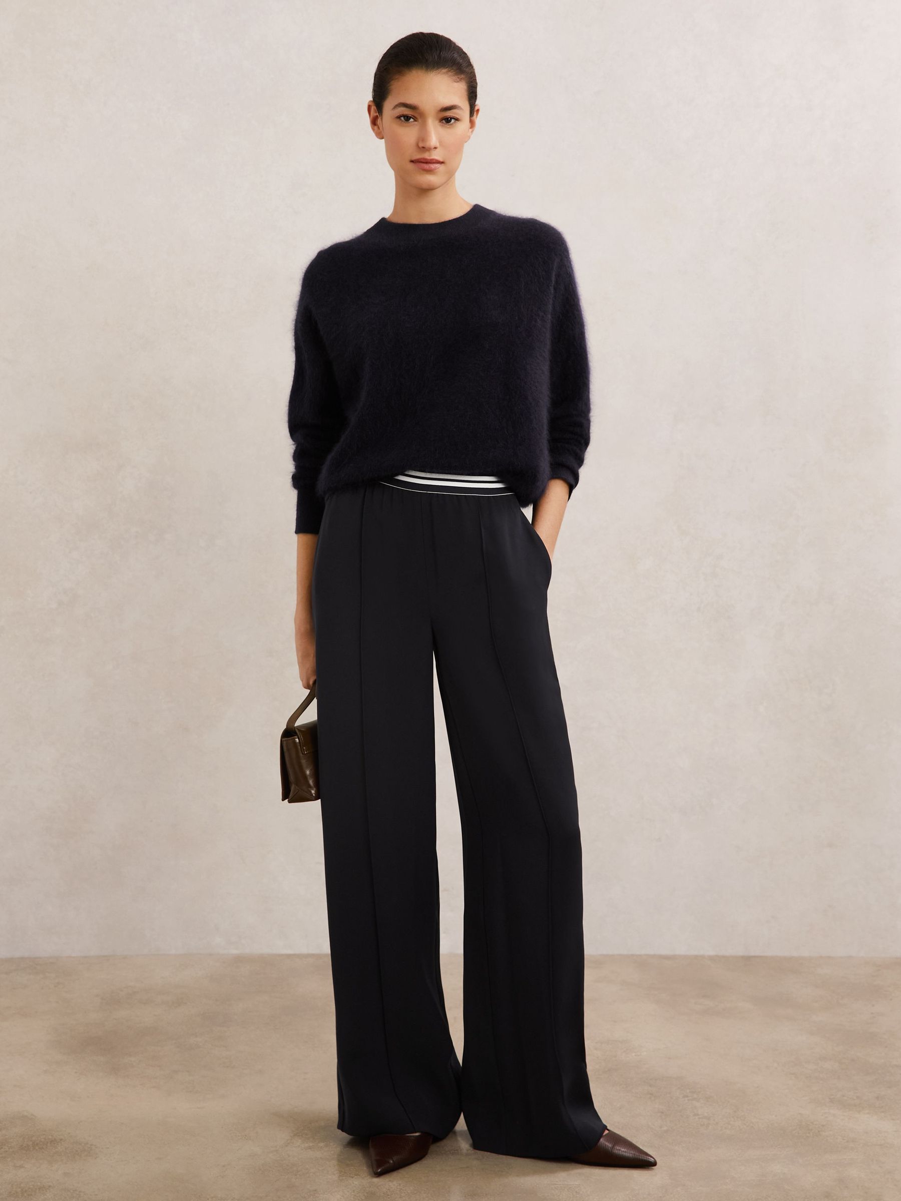 Elasticated-Waist Wide-Leg Trousers in Navy (G07096) | $265