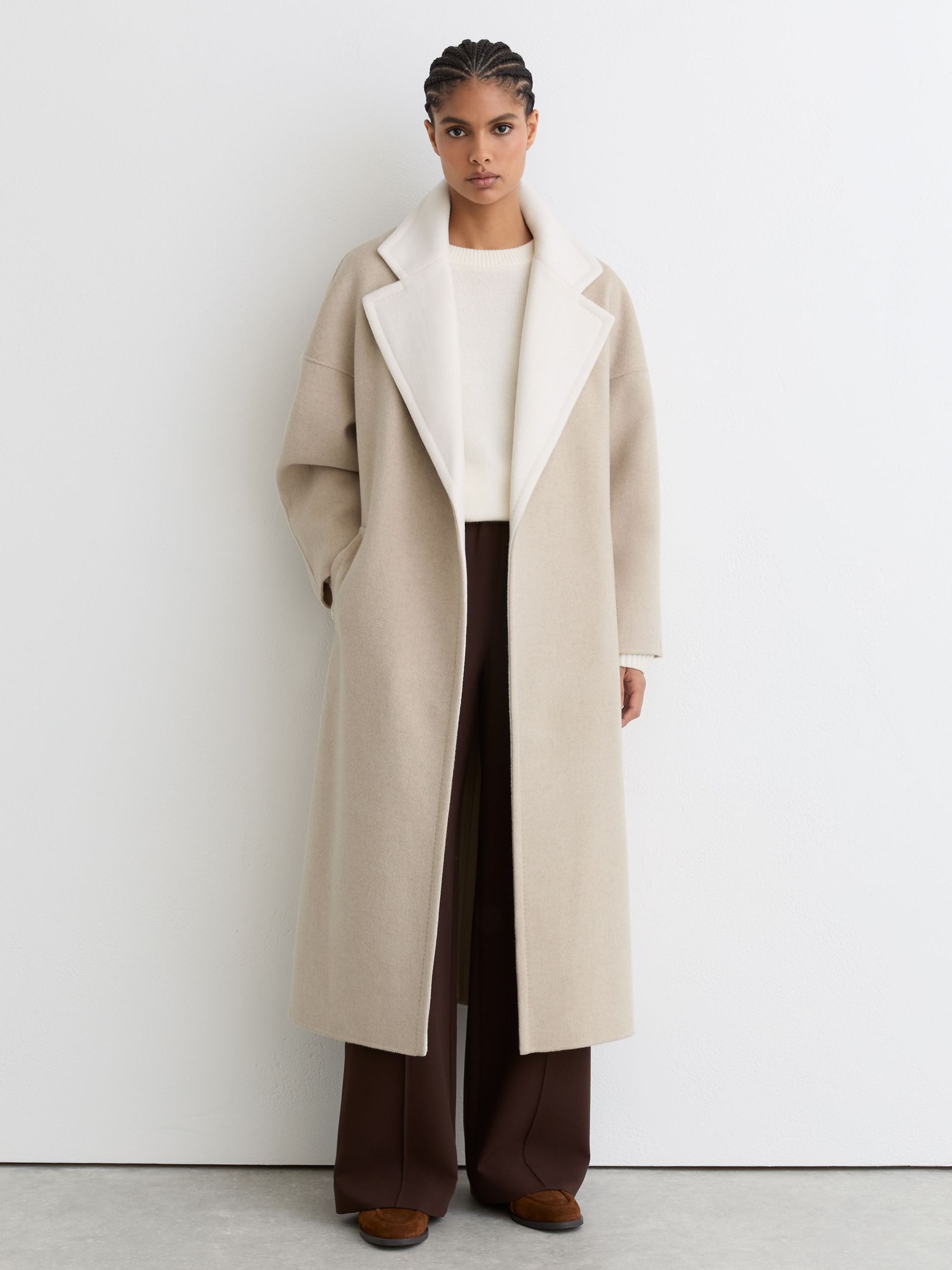 Wool Blindseam Contrast-Lapel Coat in Neutral (G09139) | CHF 485