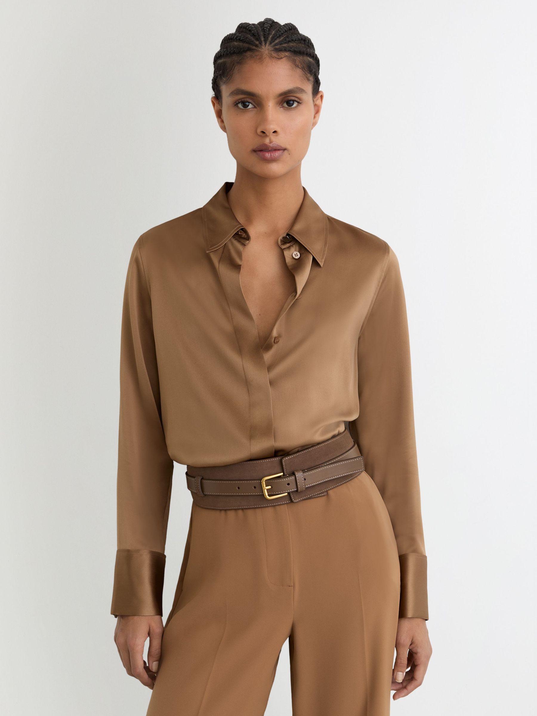 Leather and Suede Corset Waist Belt in Taupe (G09141) | $170