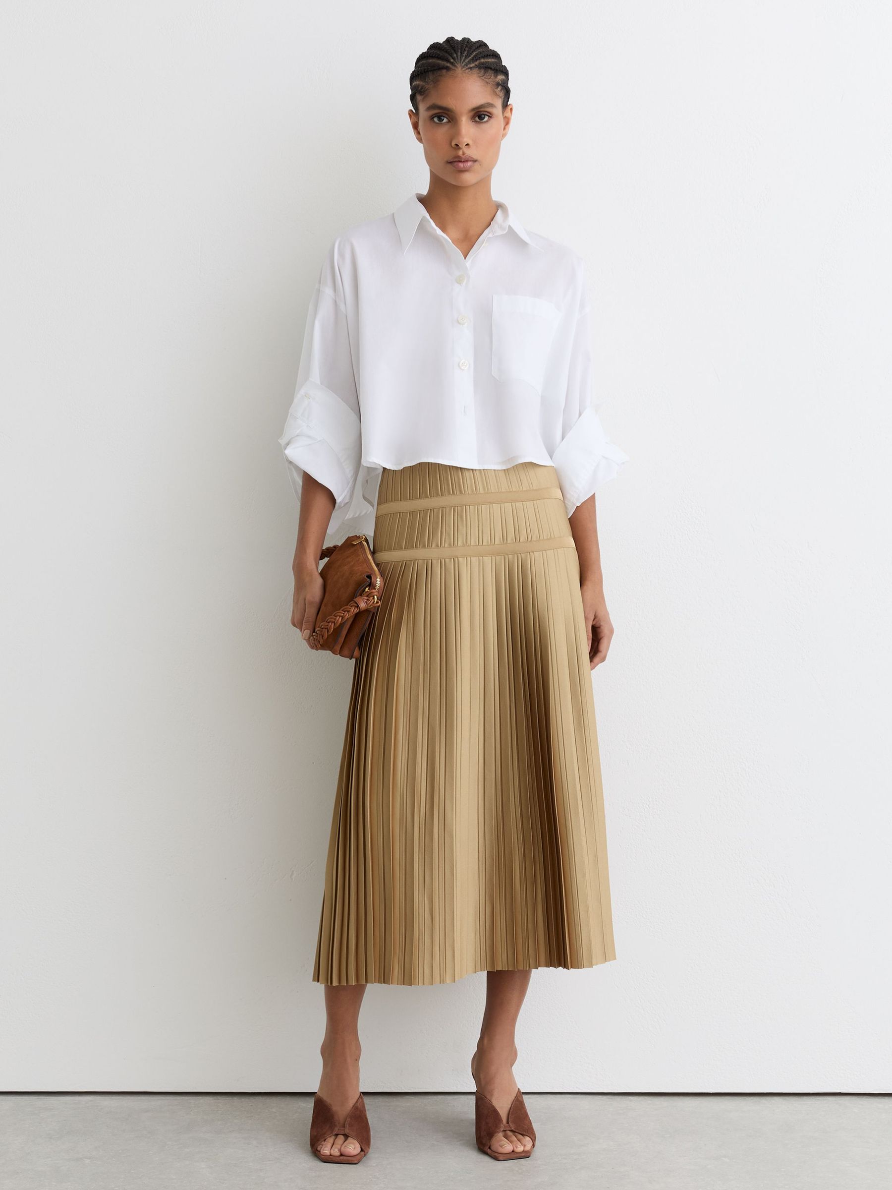 Pleated Midi Skirt in Gold (G09142) | €245
