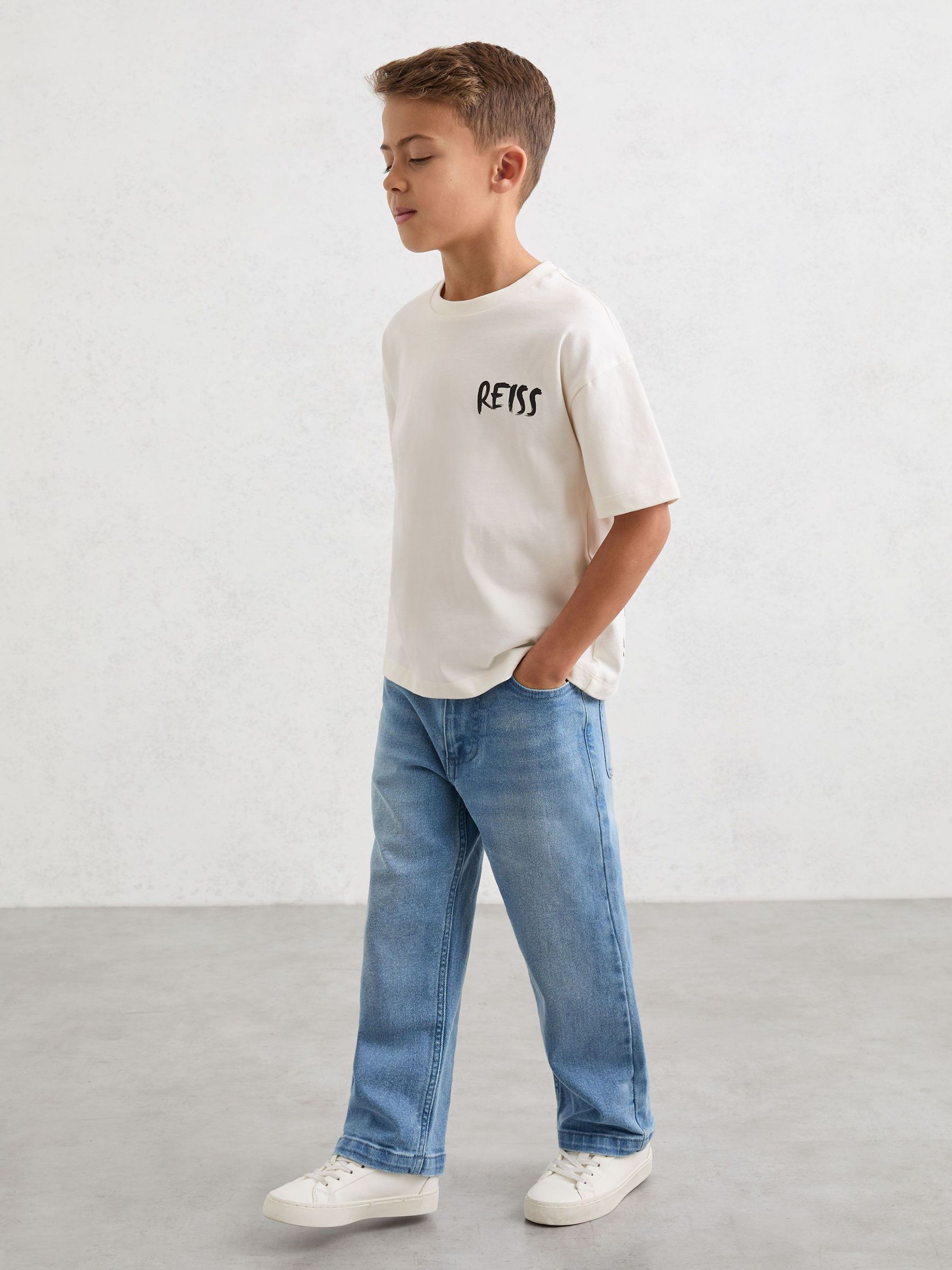 3-9 yrs Cotton Relaxed Logo-Print T-Shirt in White (G11434) | $35