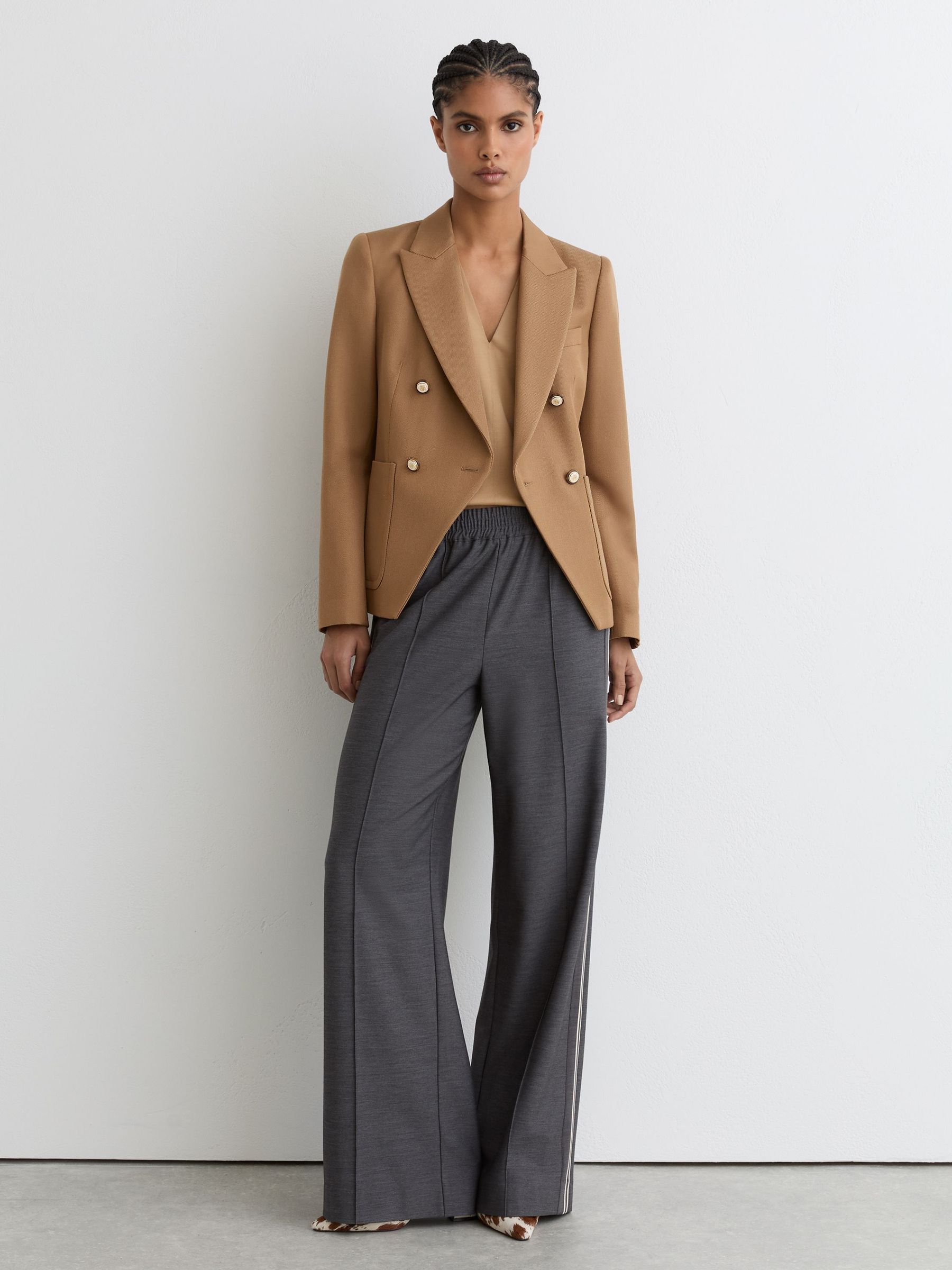 Wool-Blend Double-Breasted Blazer in Camel (G15162) | Kč10,155