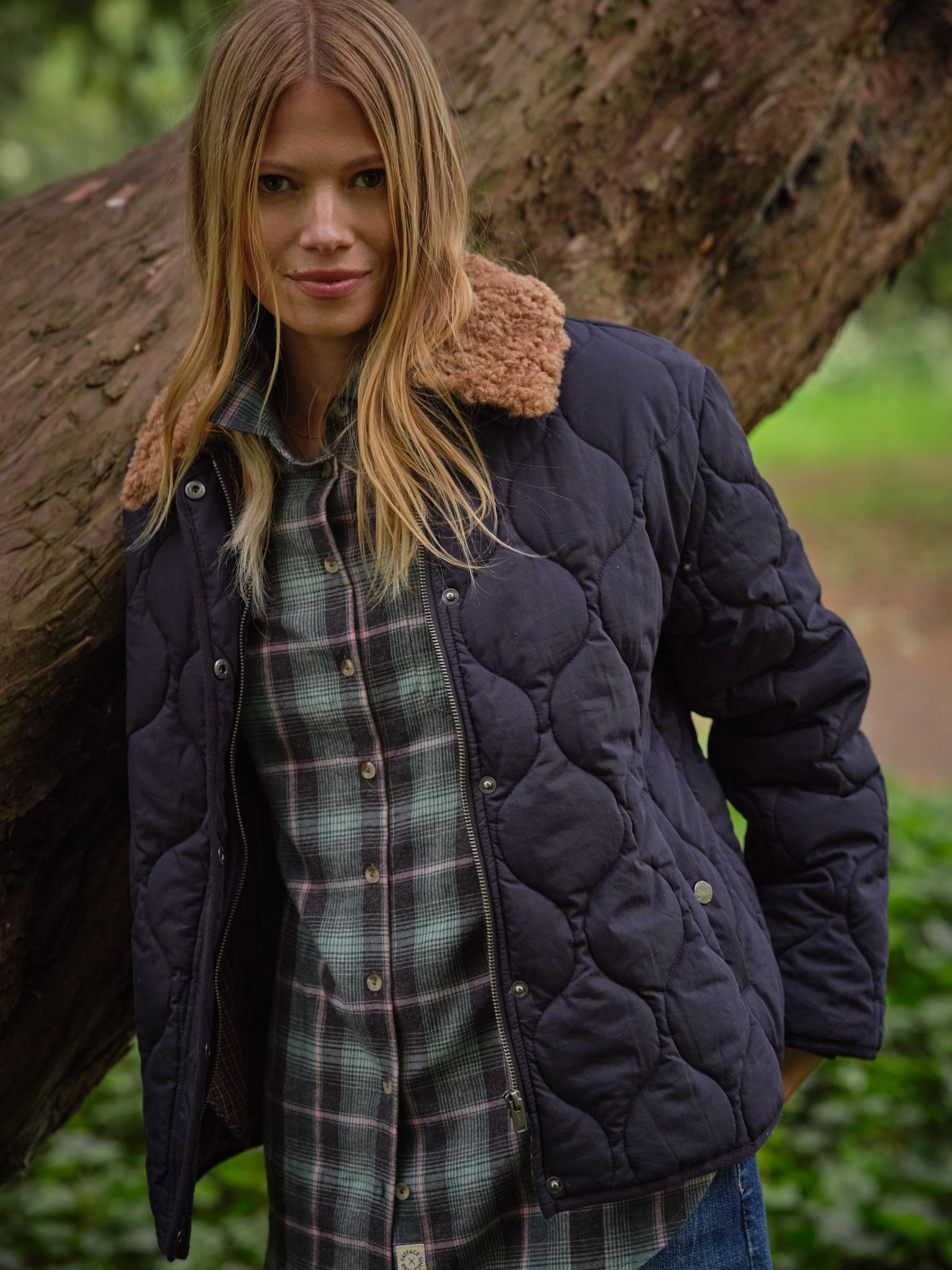 Navy - Removable Collar Quilted Jacket