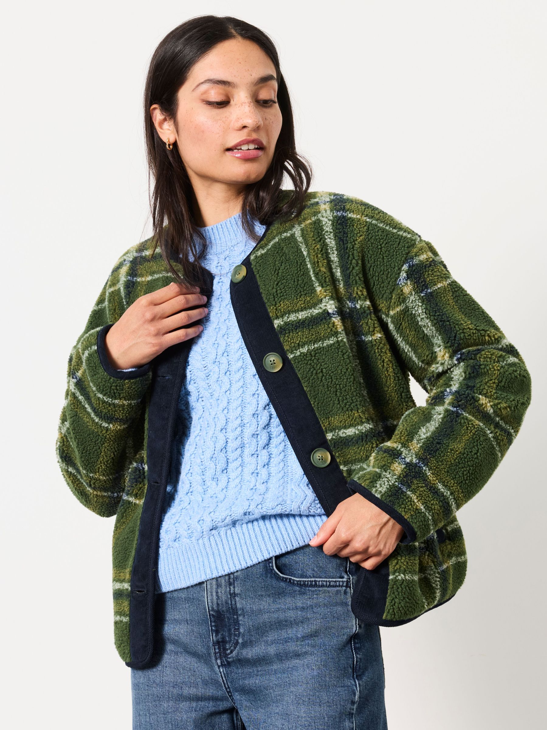 Green Check - Borg Fleece Jacket