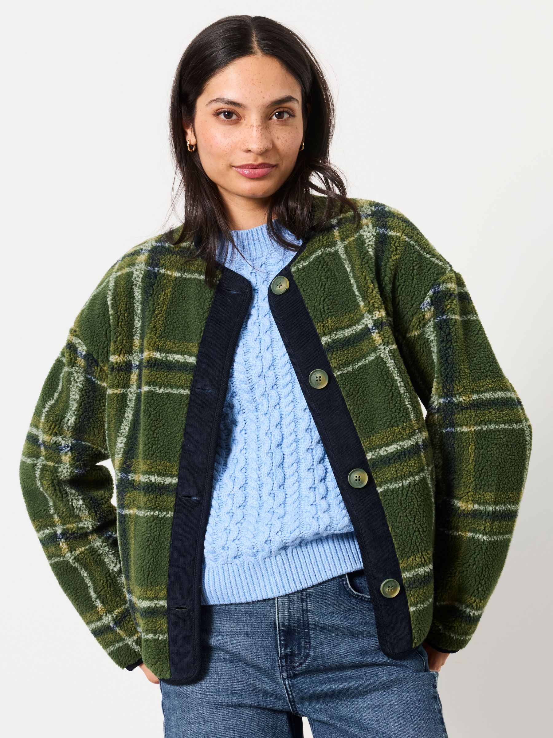 Green Check - Borg Fleece Jacket