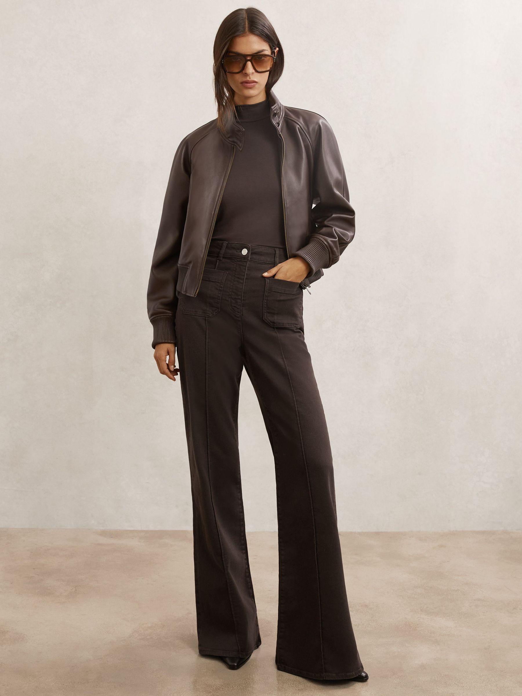 Patch-Pocket Flared Jeans in Chocolate Brown (G18066) | $275