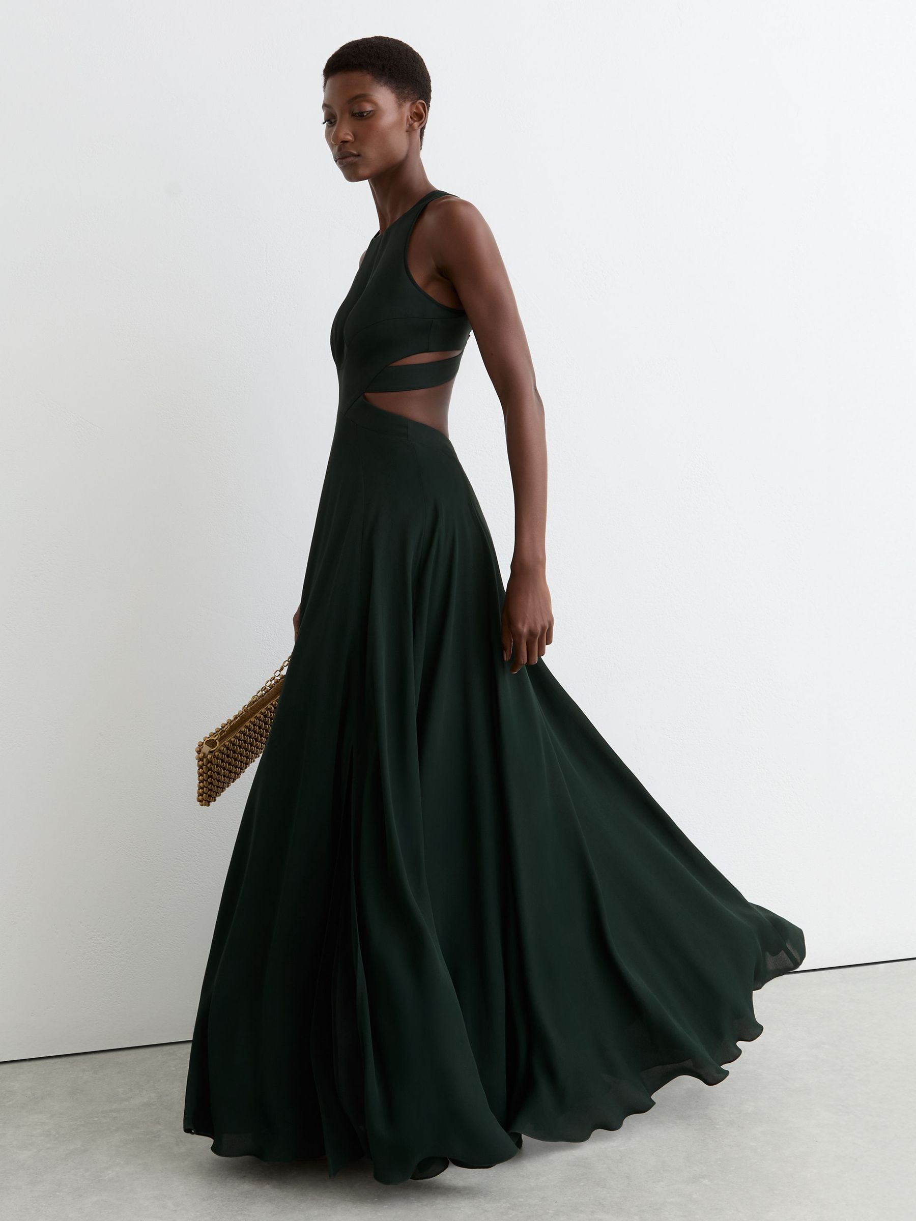 Cut-Out Racerback Maxi Dress in Green (G19755) | €385