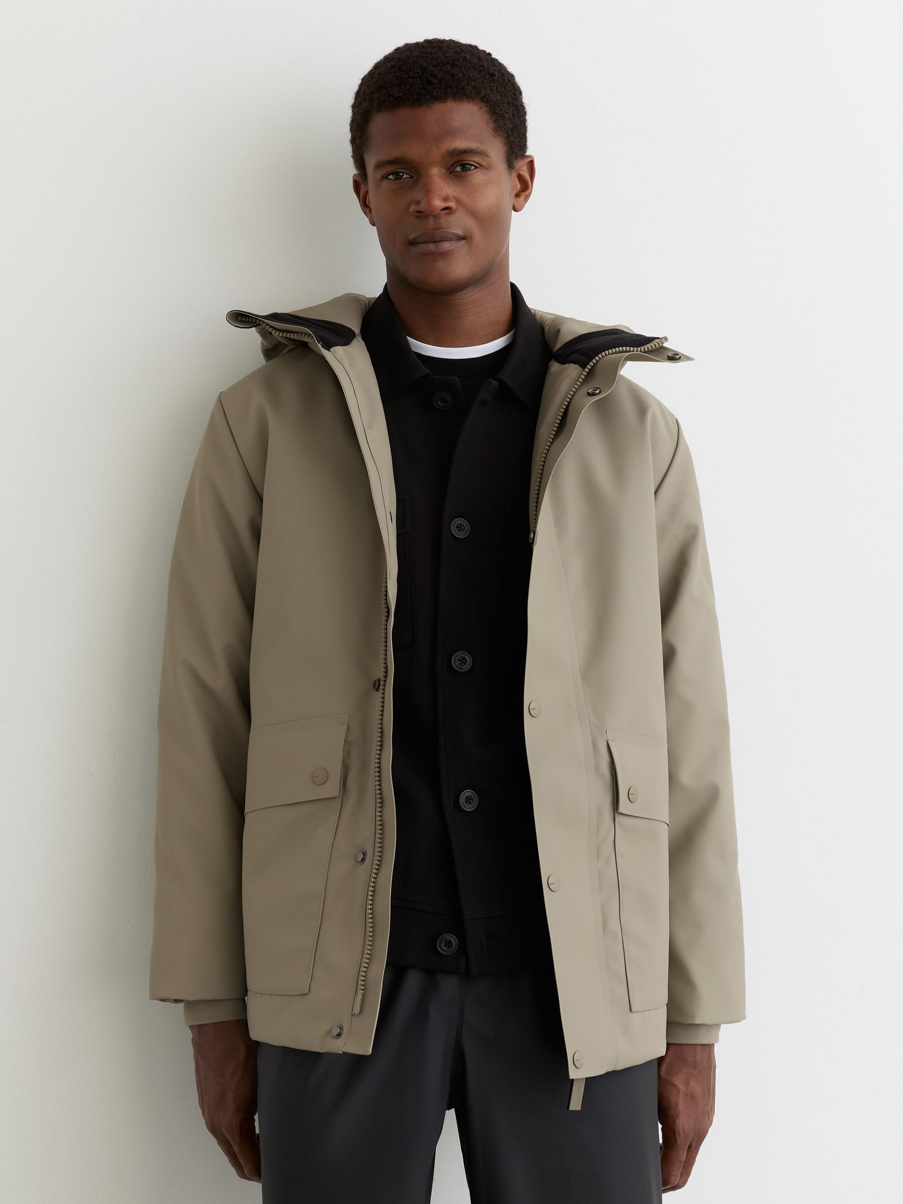 Rains Short Hooded Parka Coat in Drift (G19811) | €475