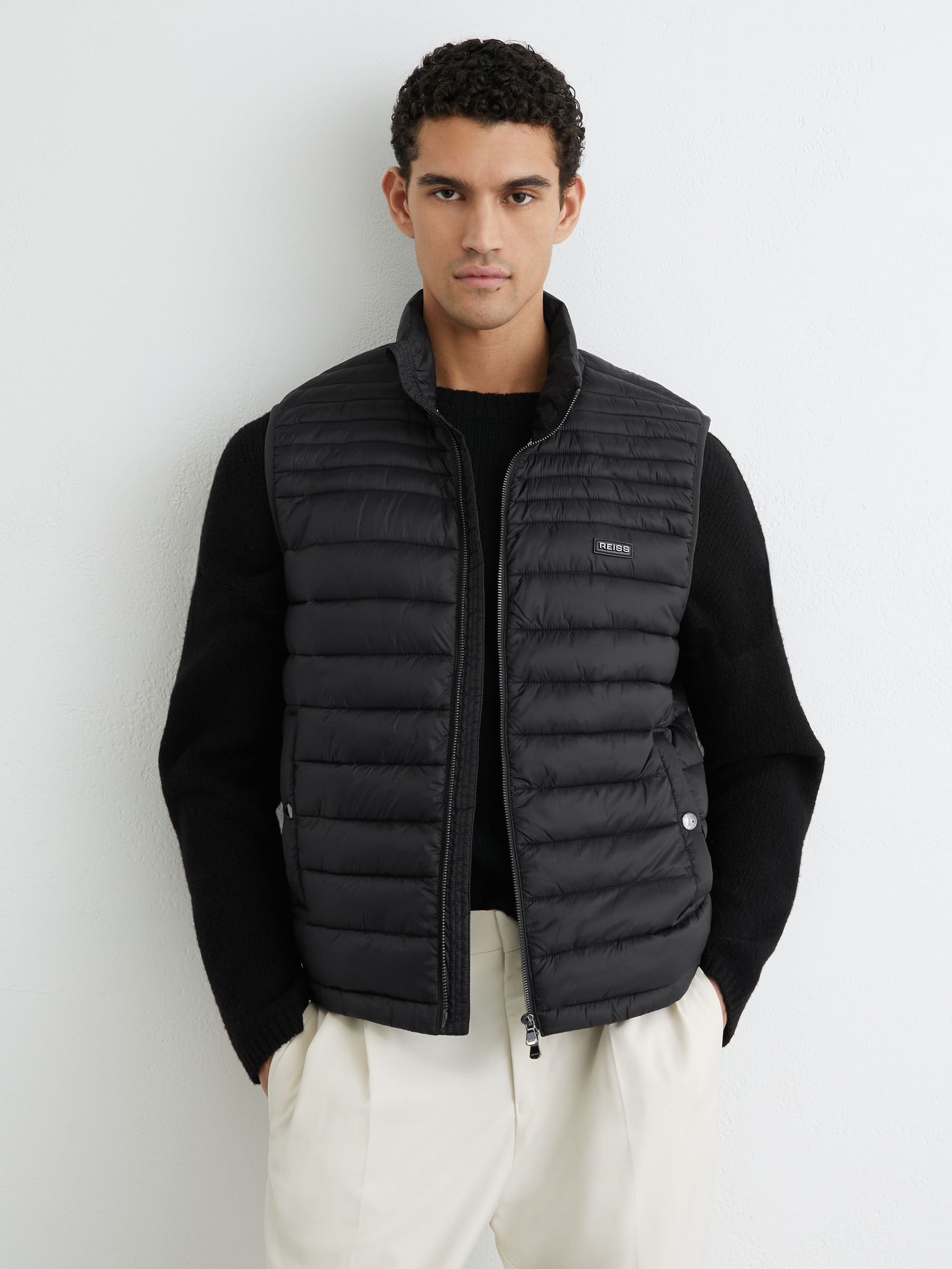 Quilted Zip-Through Gilet in Black (G19834) | $220