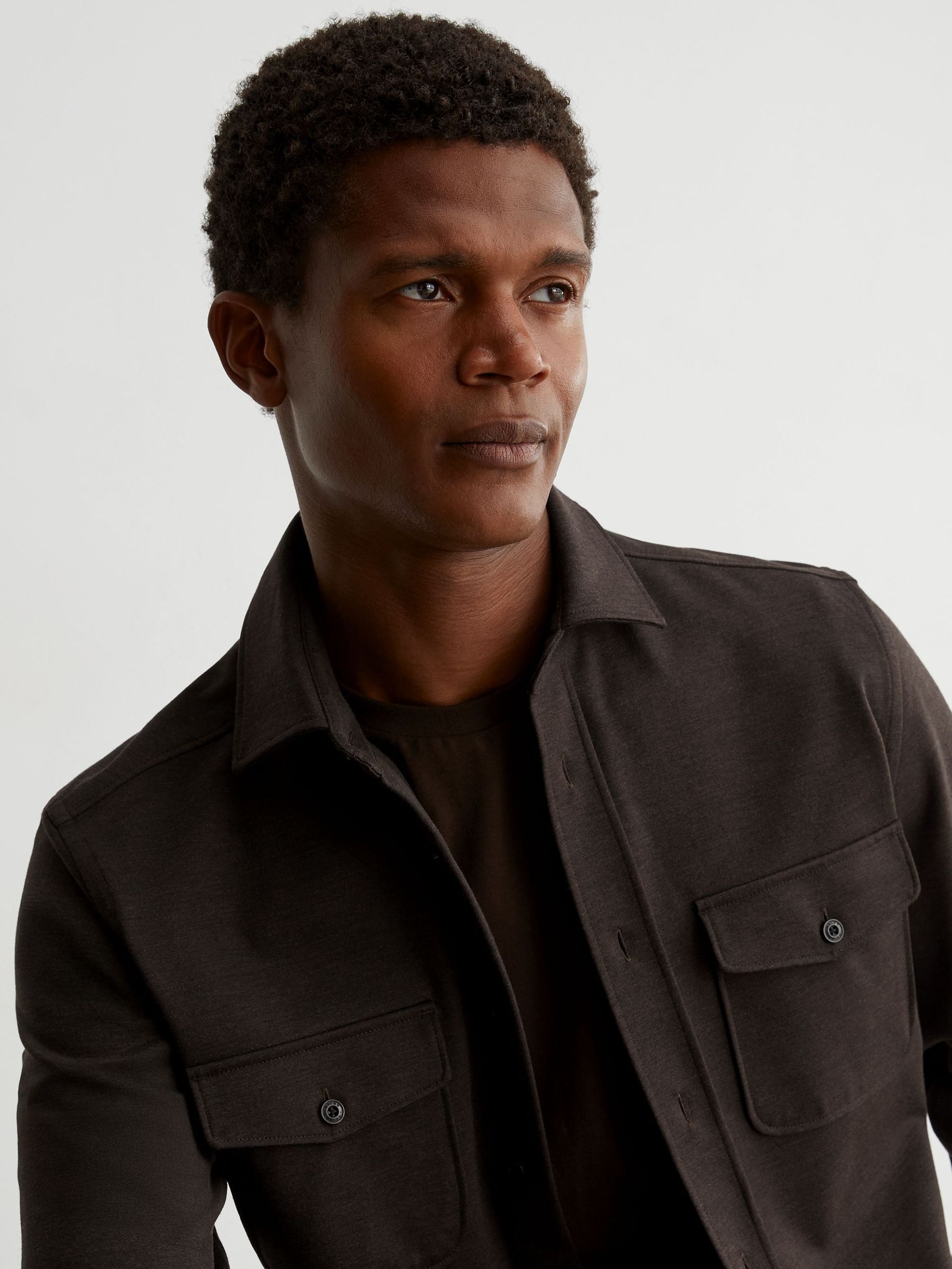 Brown - Regular Twin-pocket Button-through Overshirt