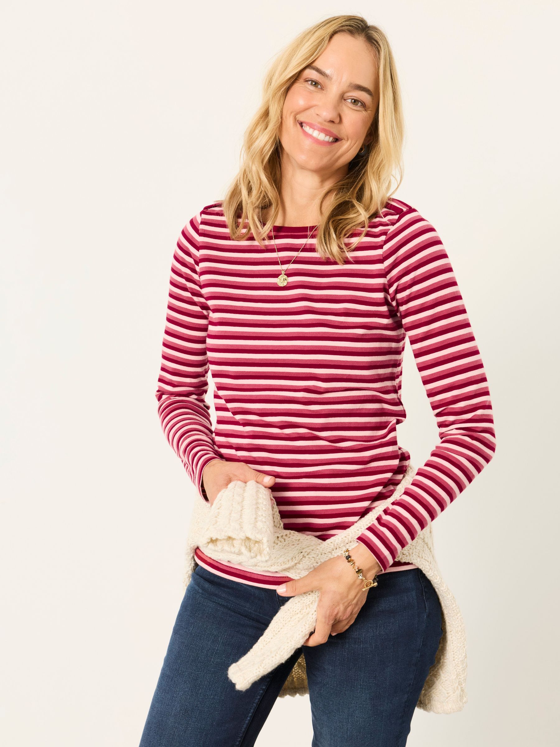 Pink - Long Sleeve Stripe T-shirt