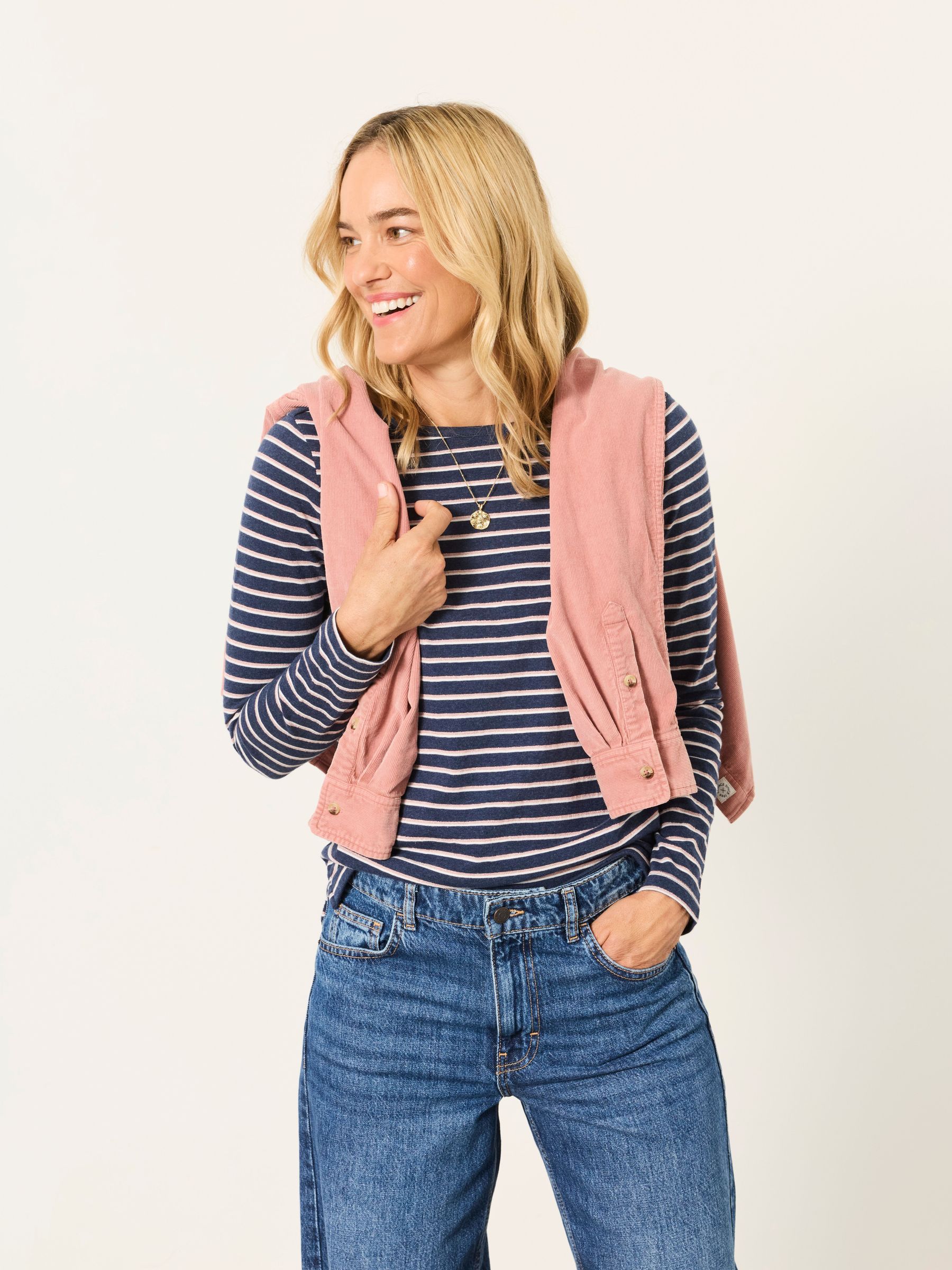 Navy Metallic - Long Sleeve Stripe T-shirt
