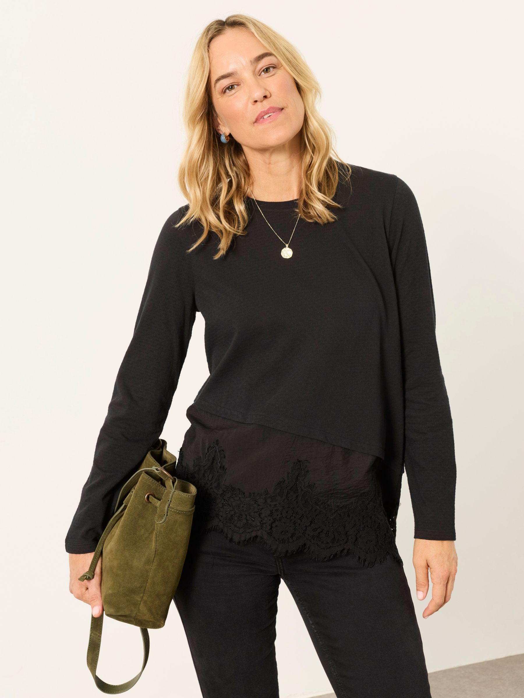 Black - Lace Trim T-shirt
