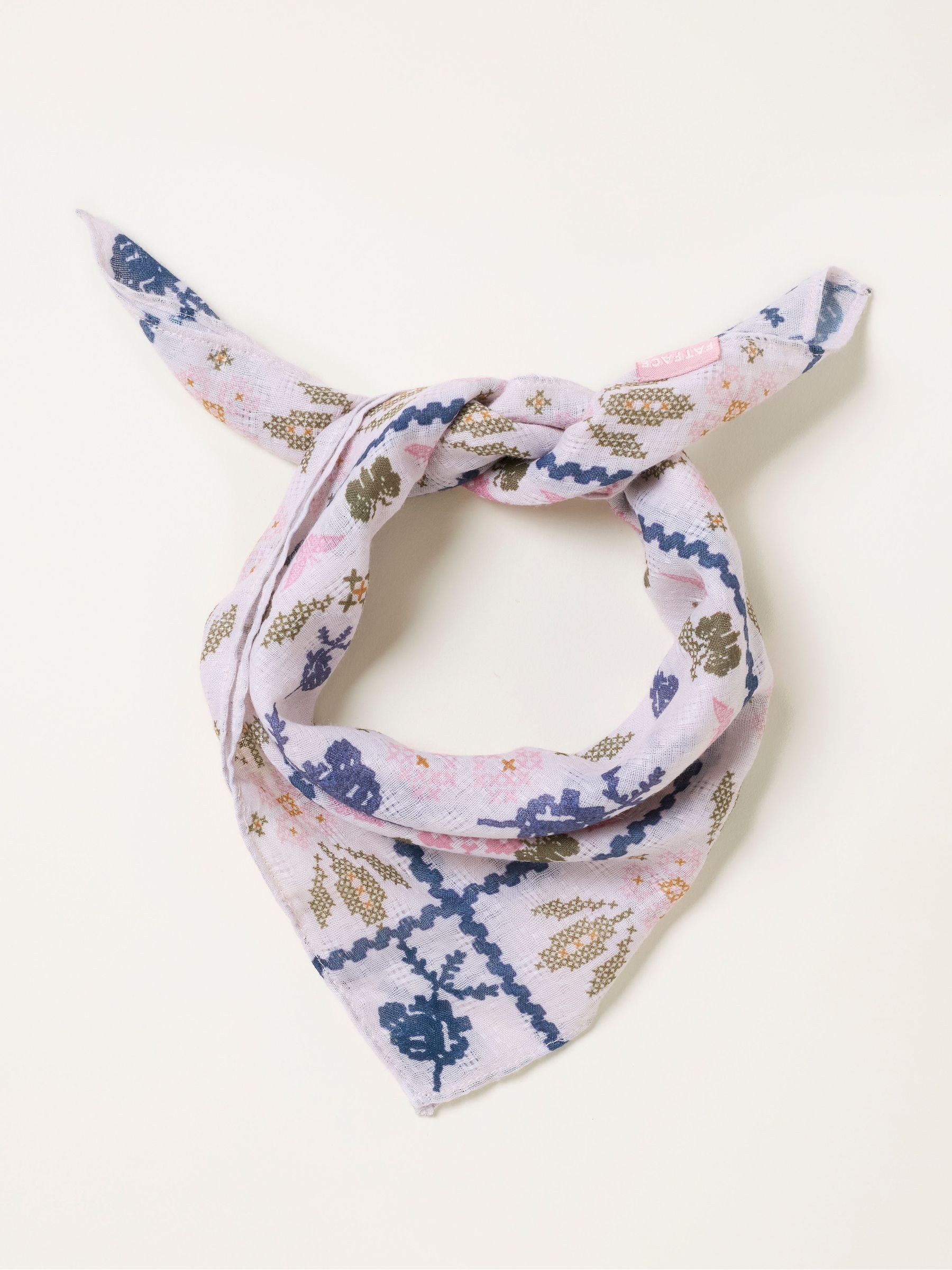 Ivory - Butterfly Cross Stitch Printed Square Scarf