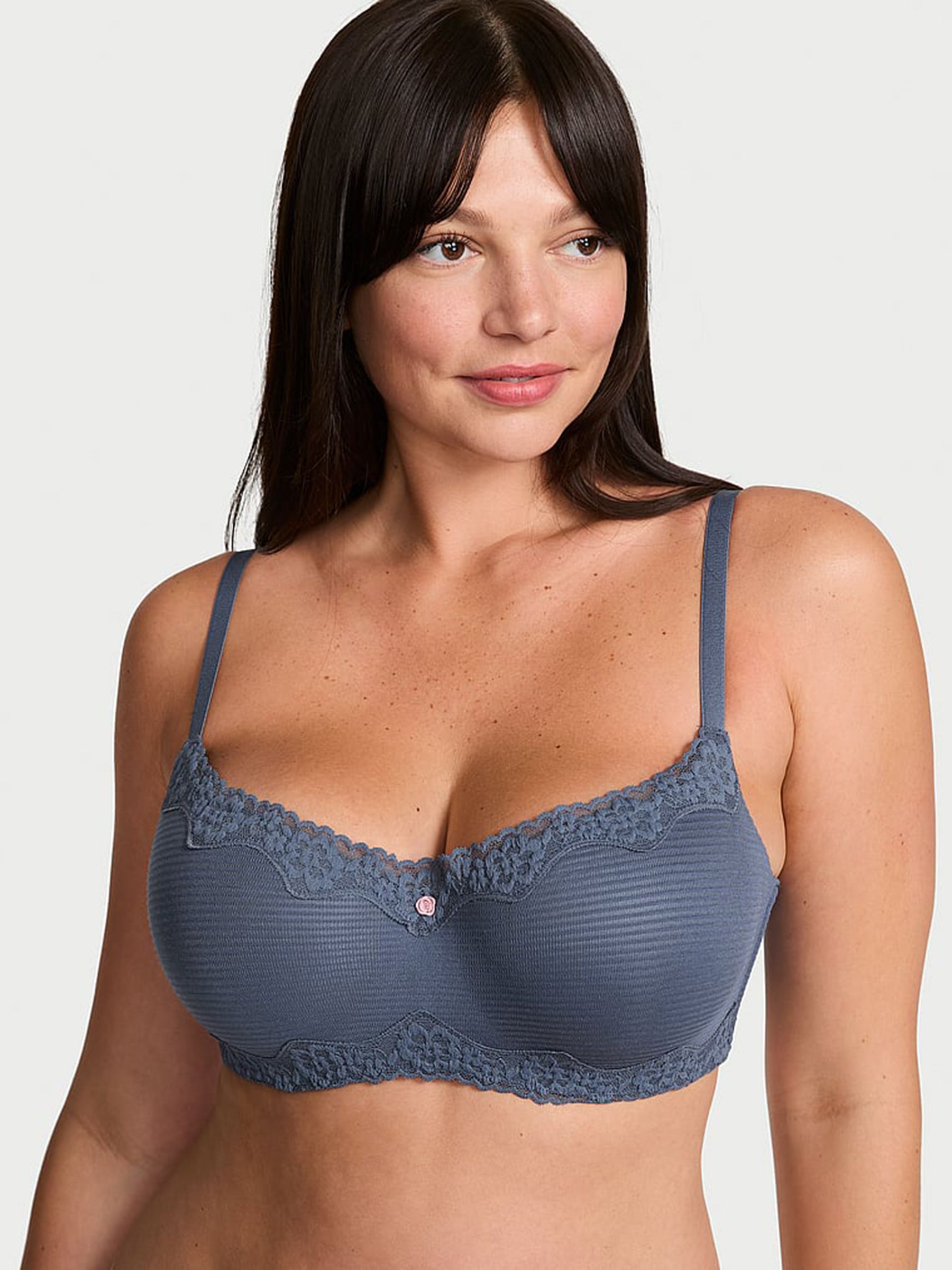 Bluestream - Lightly Lined Non Wired Cotton Stripe Lace Trim Bra