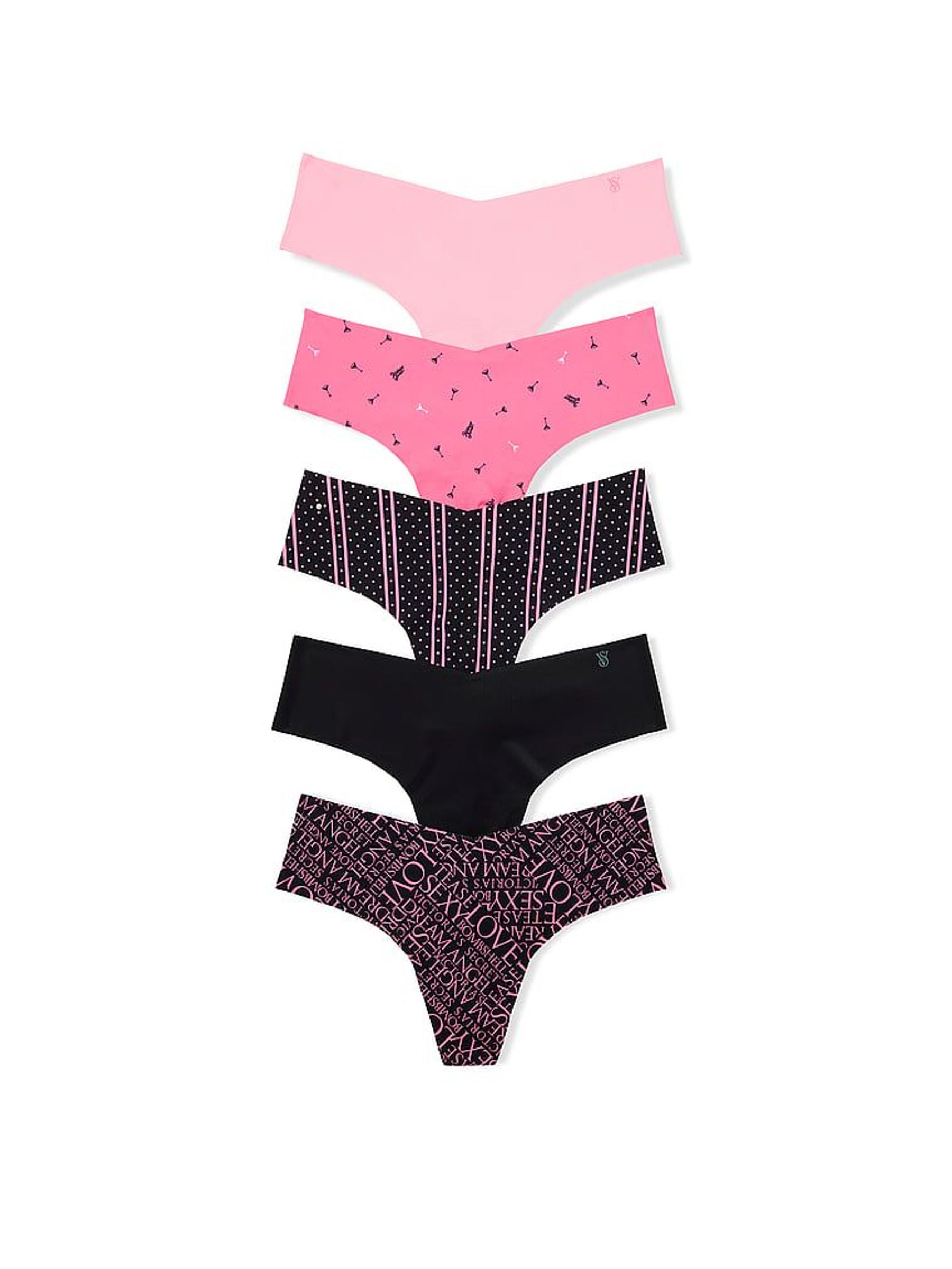Pink/Black - Thong 5 Pack Knickers