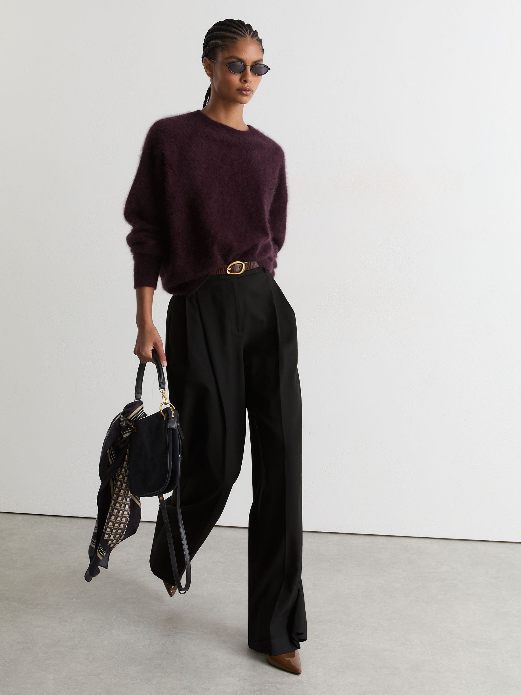 Black - Wool-blend Wide-leg Pleated Trousers