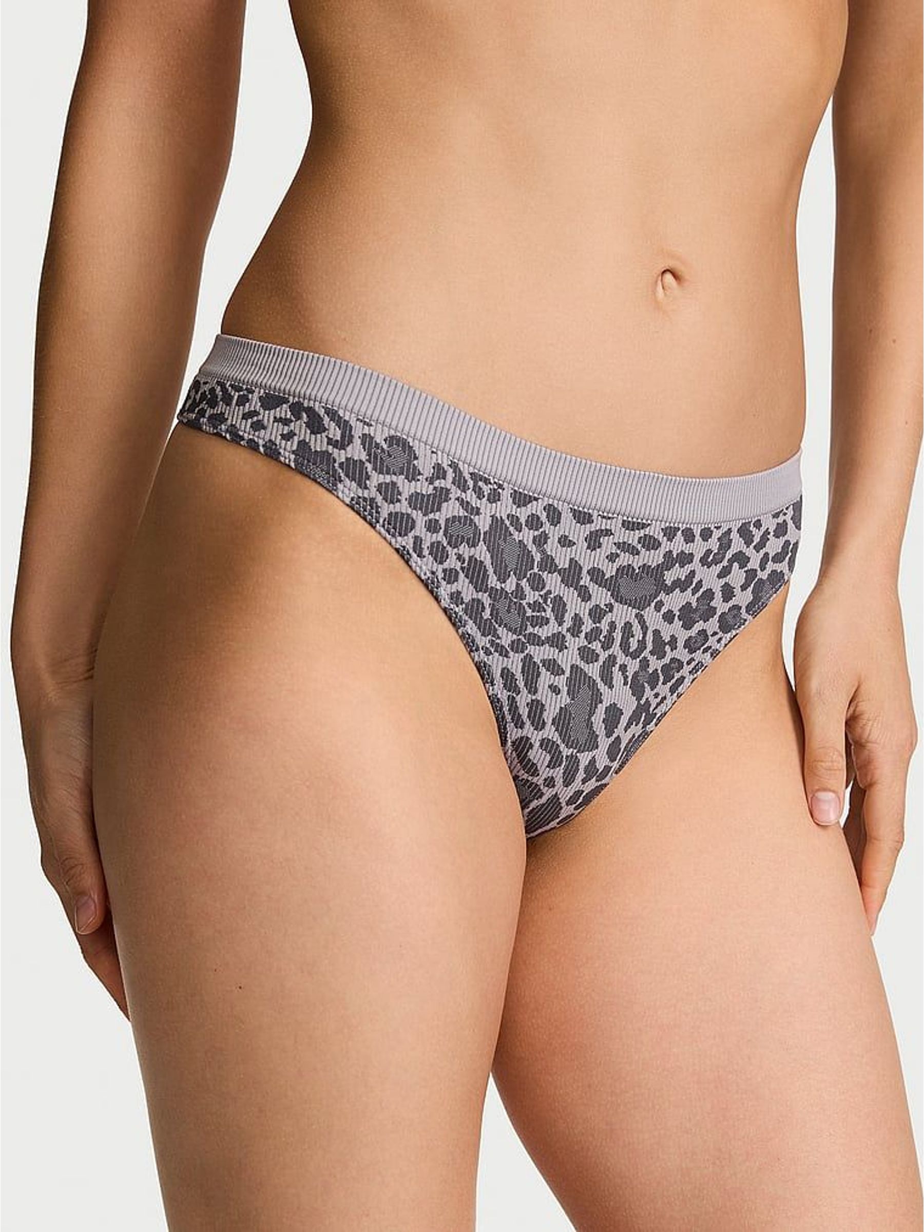 Grey Leopard - Thong Ribbed Knickers