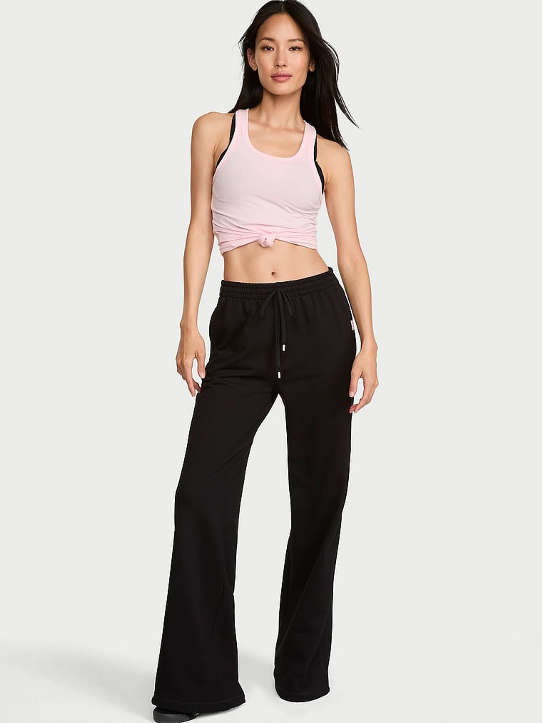 Pure Black - Fleece Wide Leg Joggers