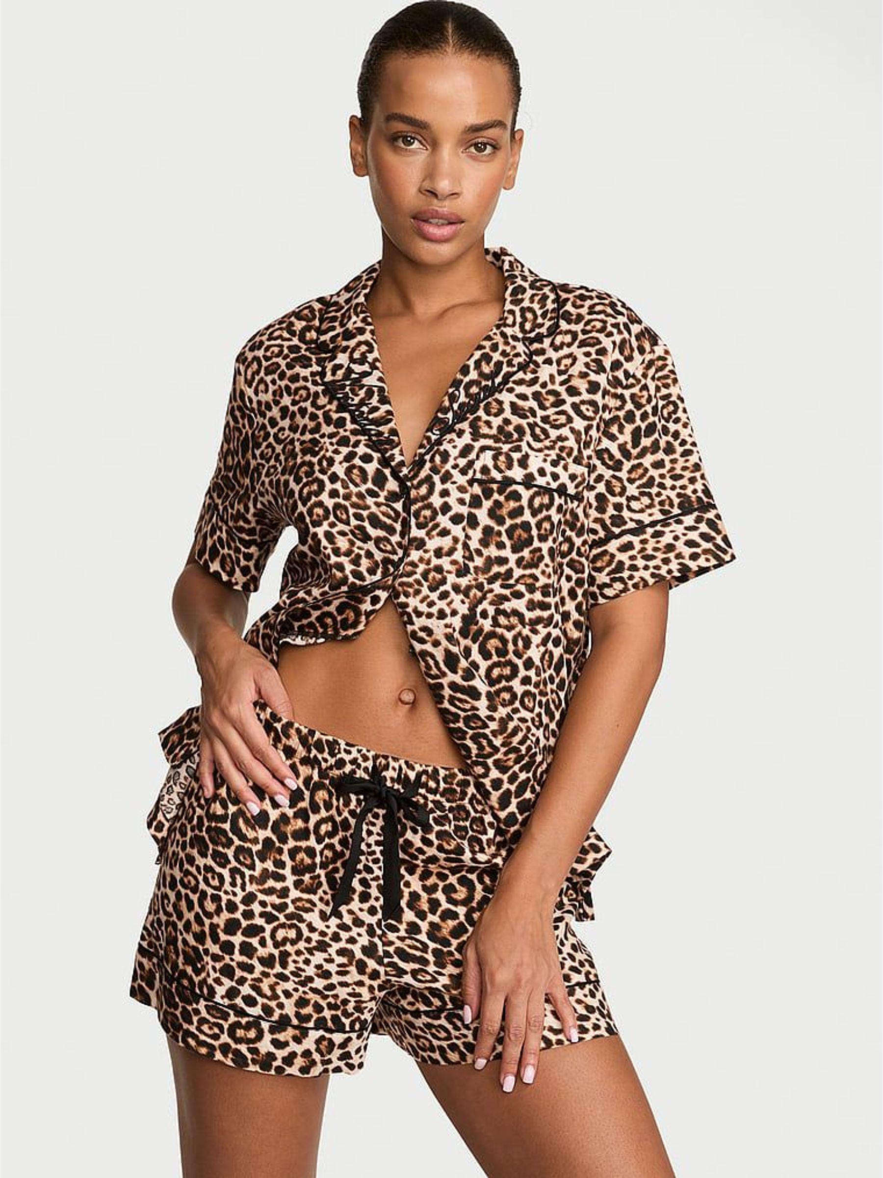 Leopard Brown - Flannel Shorts Pyjama Set