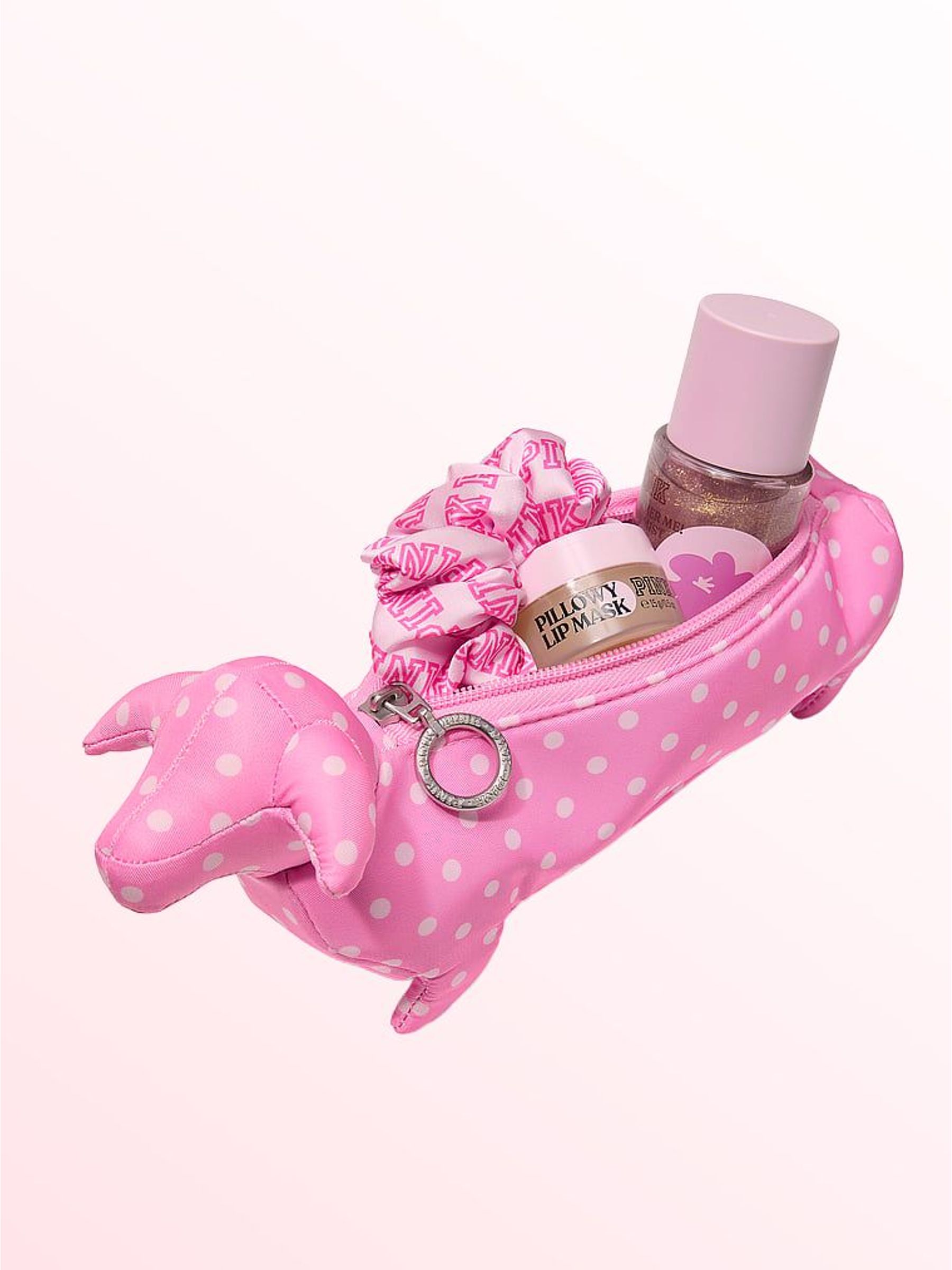 Pink Polka Dot - Dog Shaped Makeup Bag