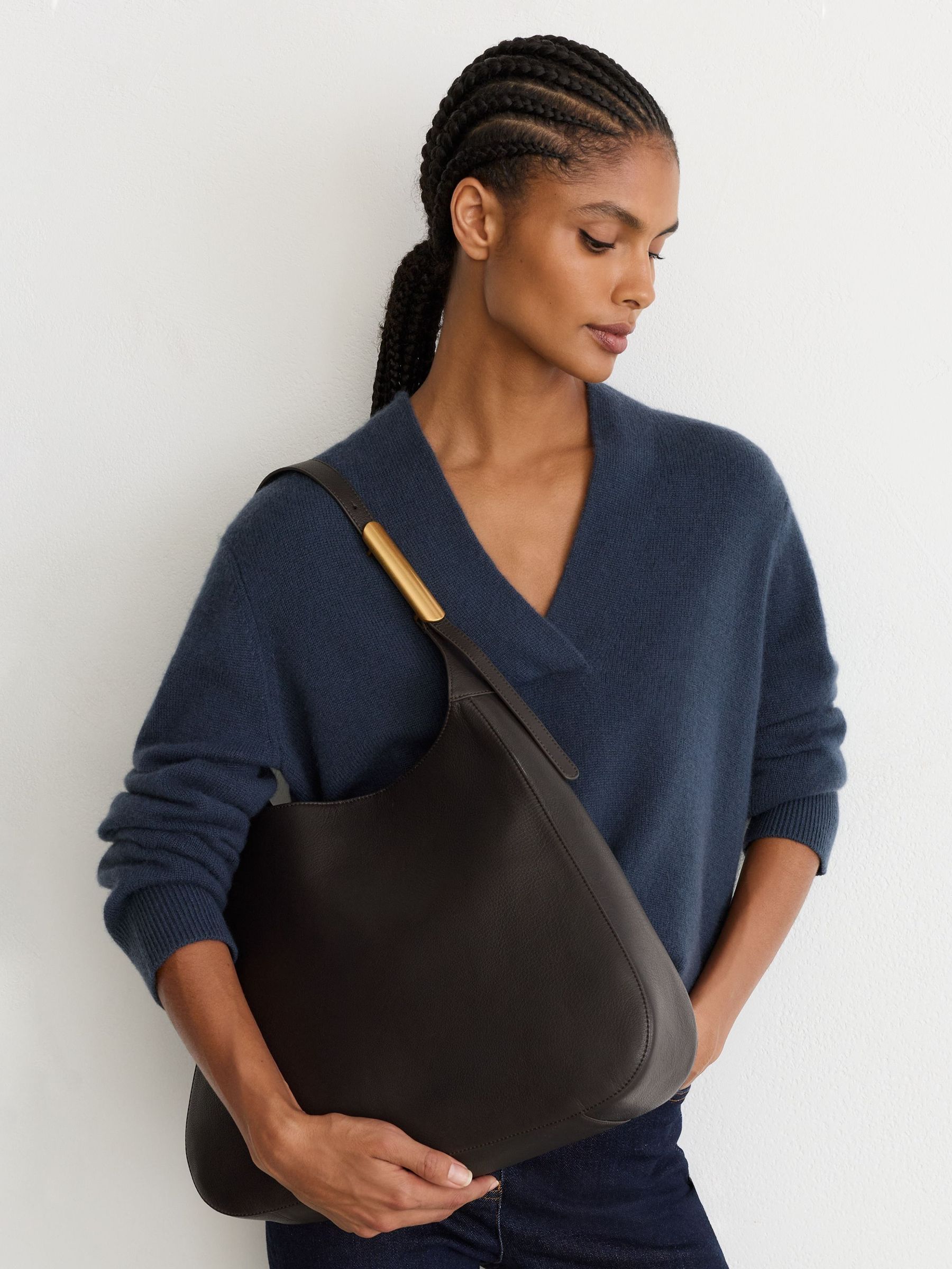 Chocolate - Leather Hardware-detail Tote Bag