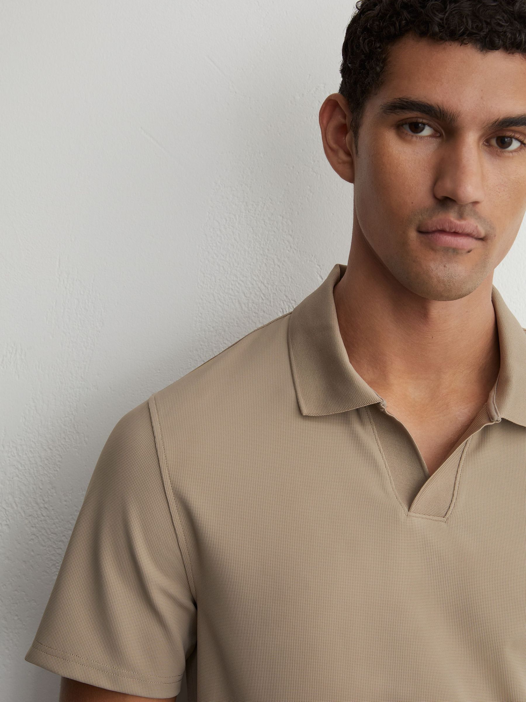 石灰色 - Regular Textured Open-collar Polo Shirt