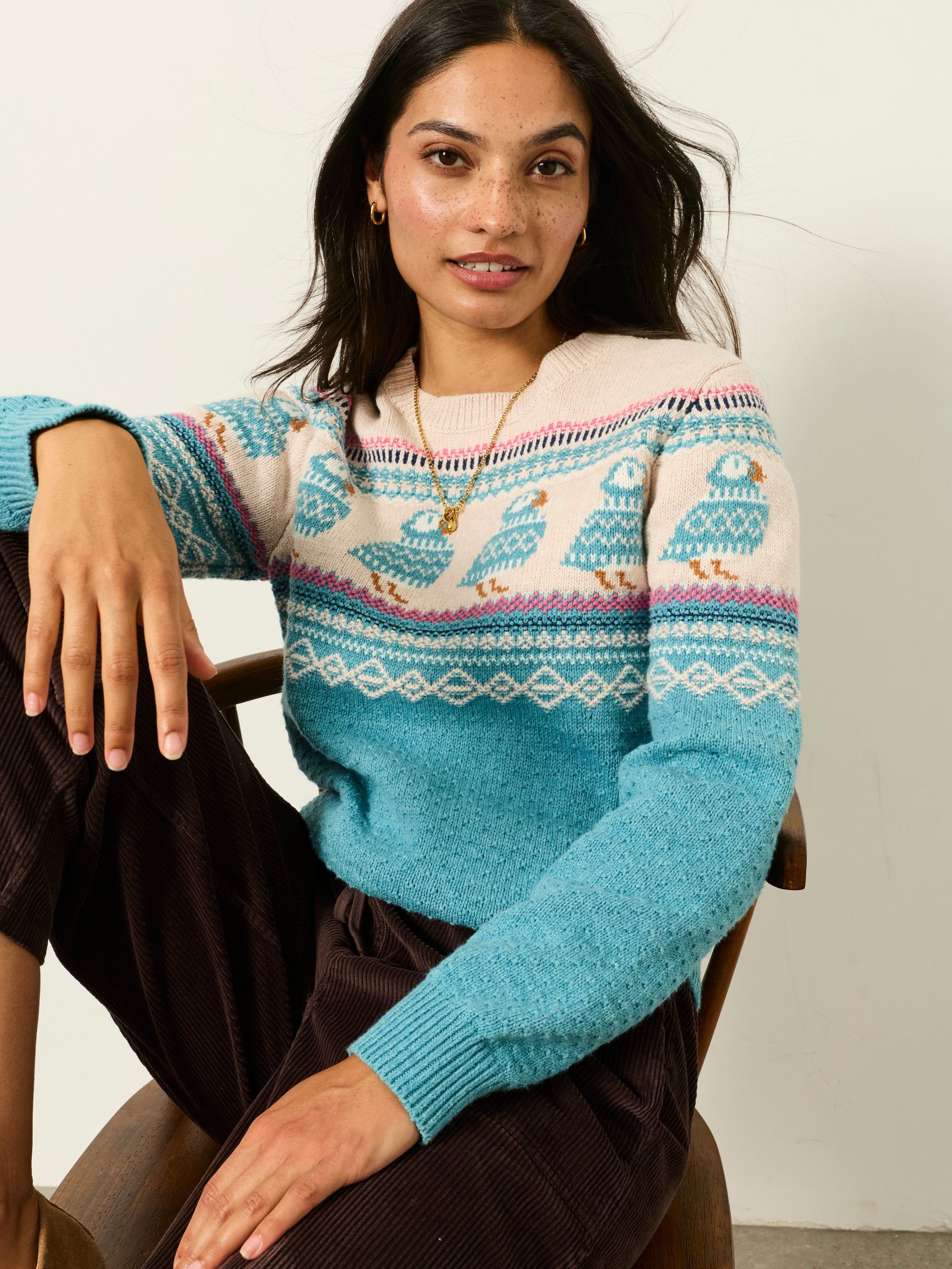 Light Teal - Fairisle Knitted Crew Neck Christmas Jumper