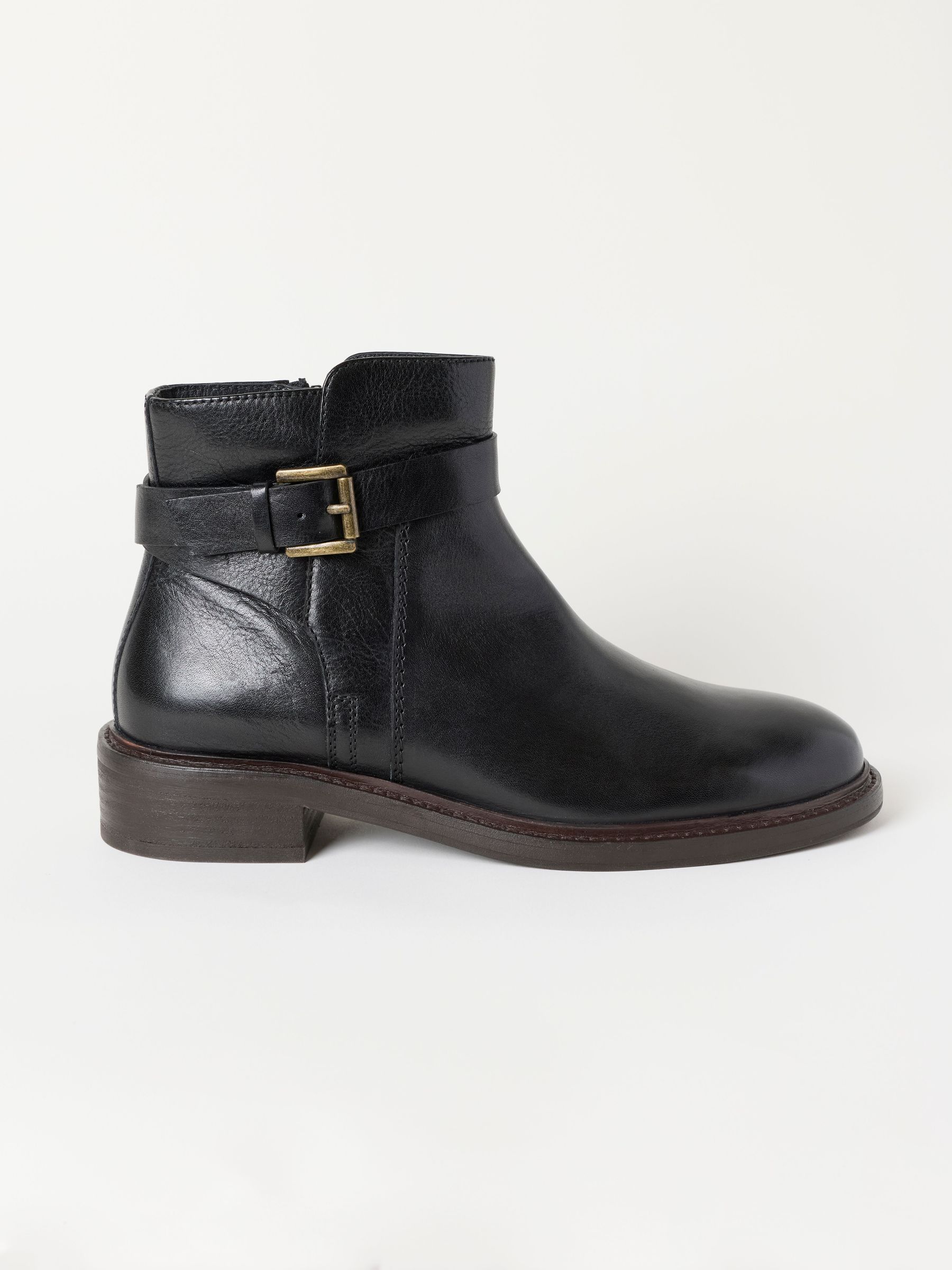 Black - Buckle Leather Ankle Boot
