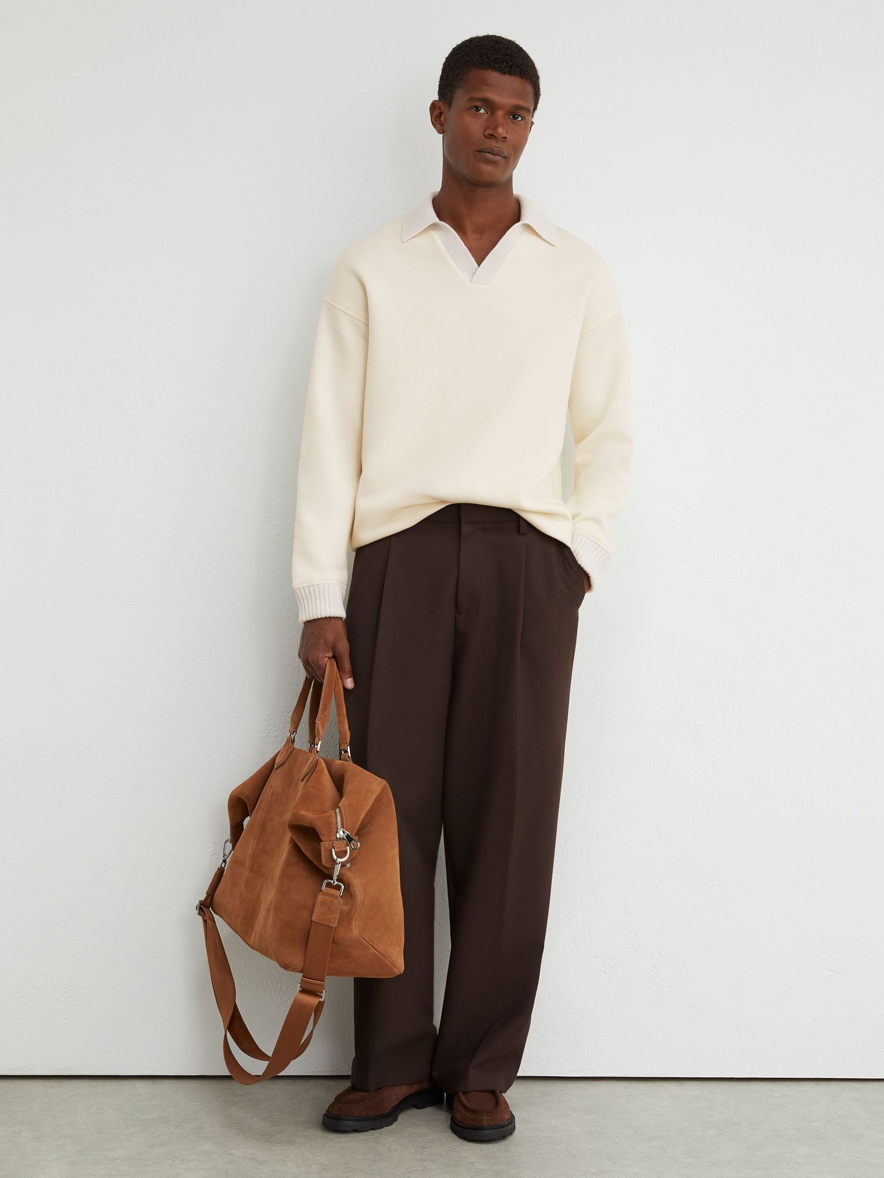 Off White - Regular Premium Interlock Open-collar Sweatshirt