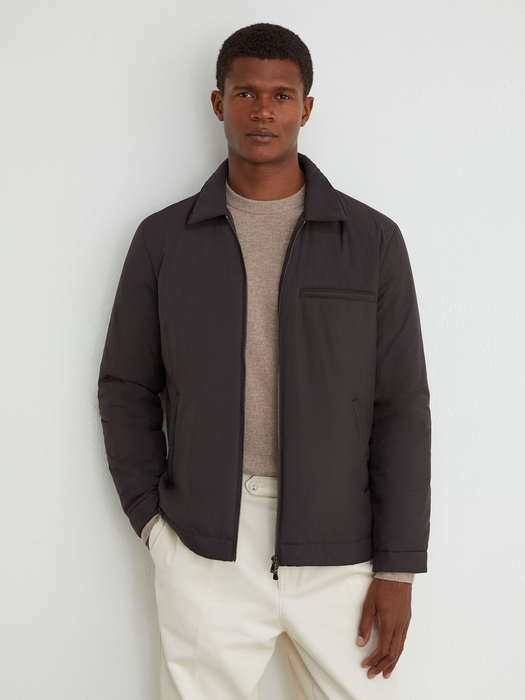 Brun foncé - Regular Technical Padded Zip-through Jacket