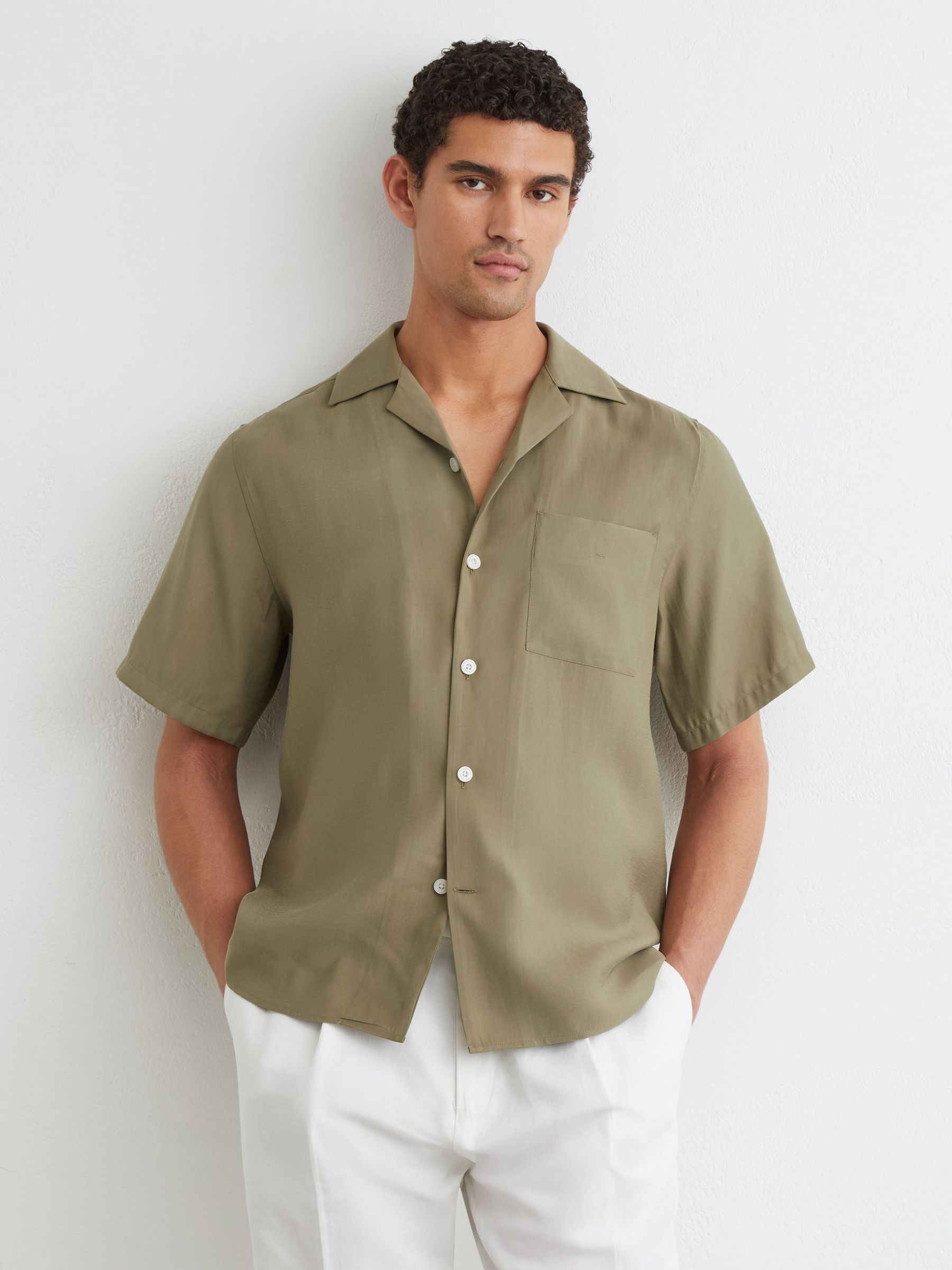 Sage Green - Regular Modal-blend Relaxed Cuban-collar Shirt