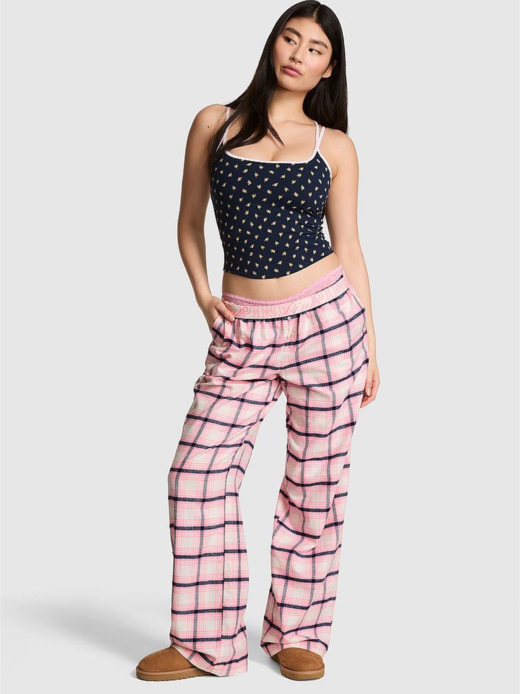 Pink Tartan - Short Flannel Pyjama Bottoms