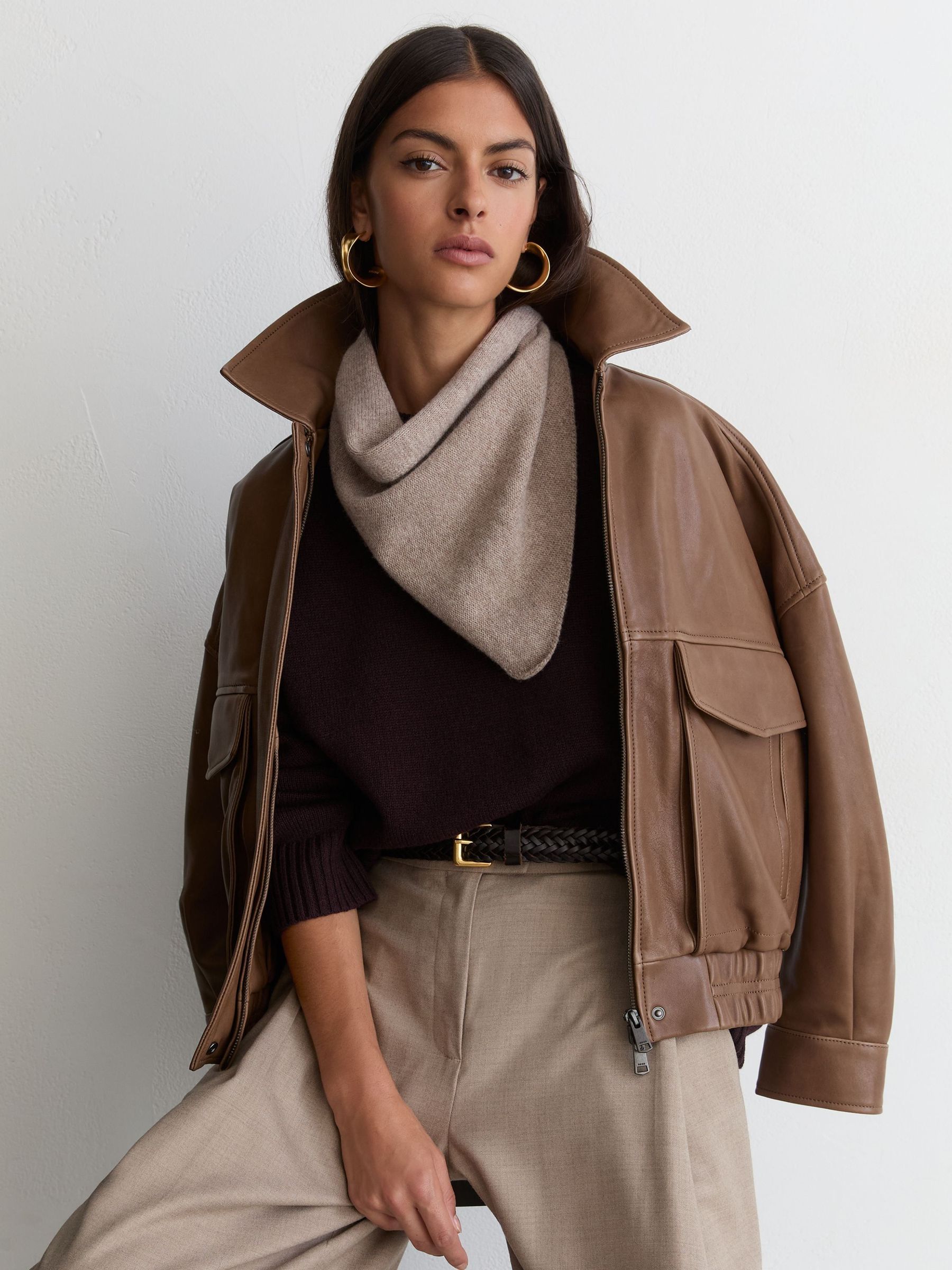 Oatmeal - Wool Knitted Neck-tie Scarf