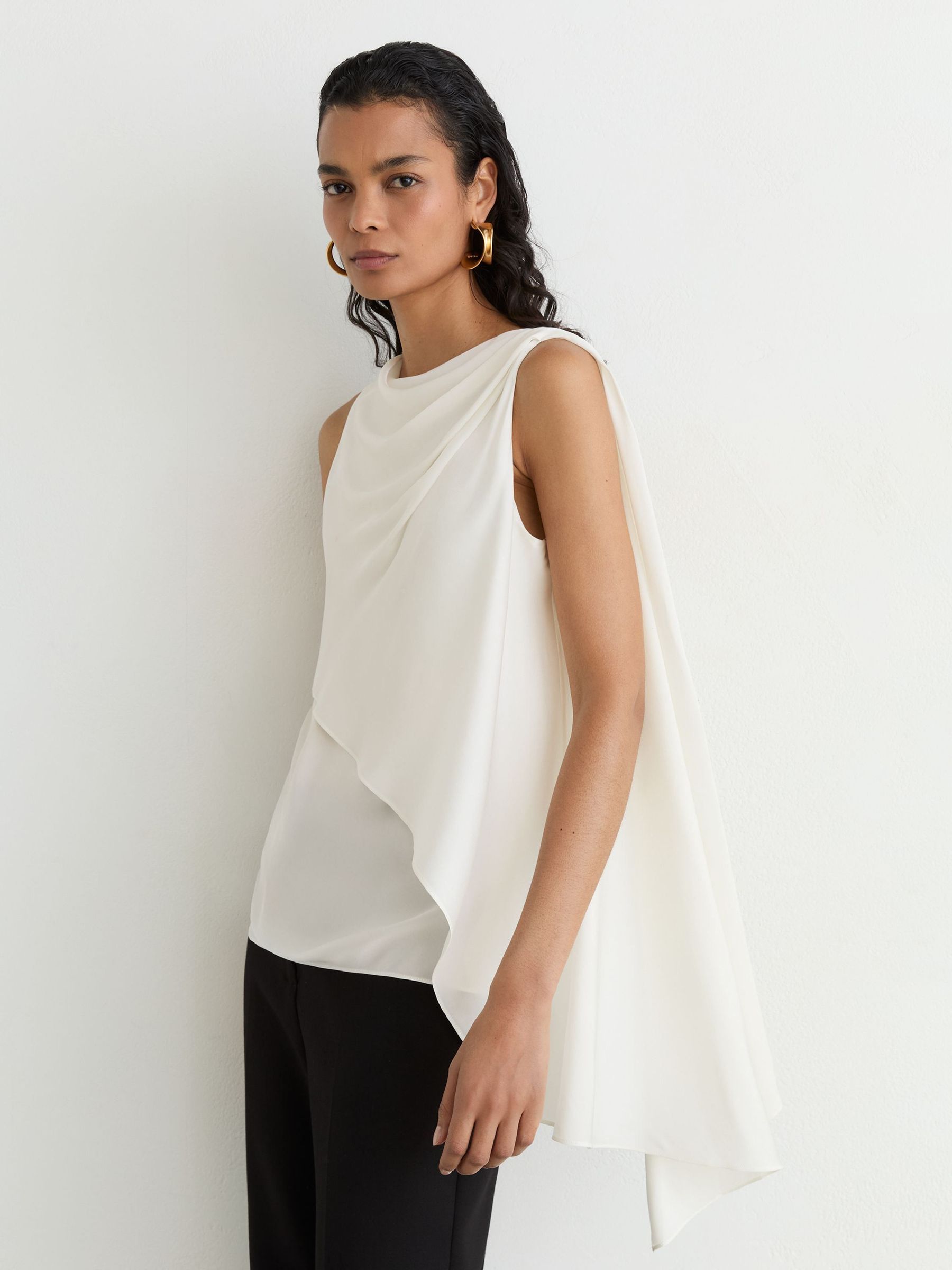 象牙白 - Silk-blend Draped Sleeveless Top