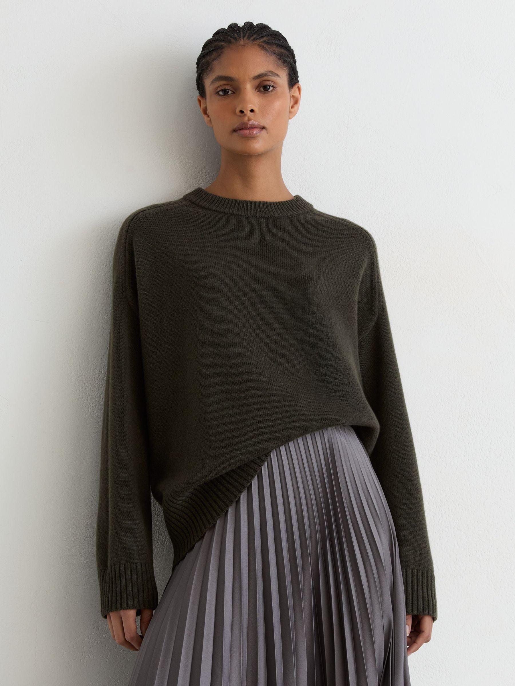 Khaki Green - Wool-cashmere Crew-neck Raglan Jumper