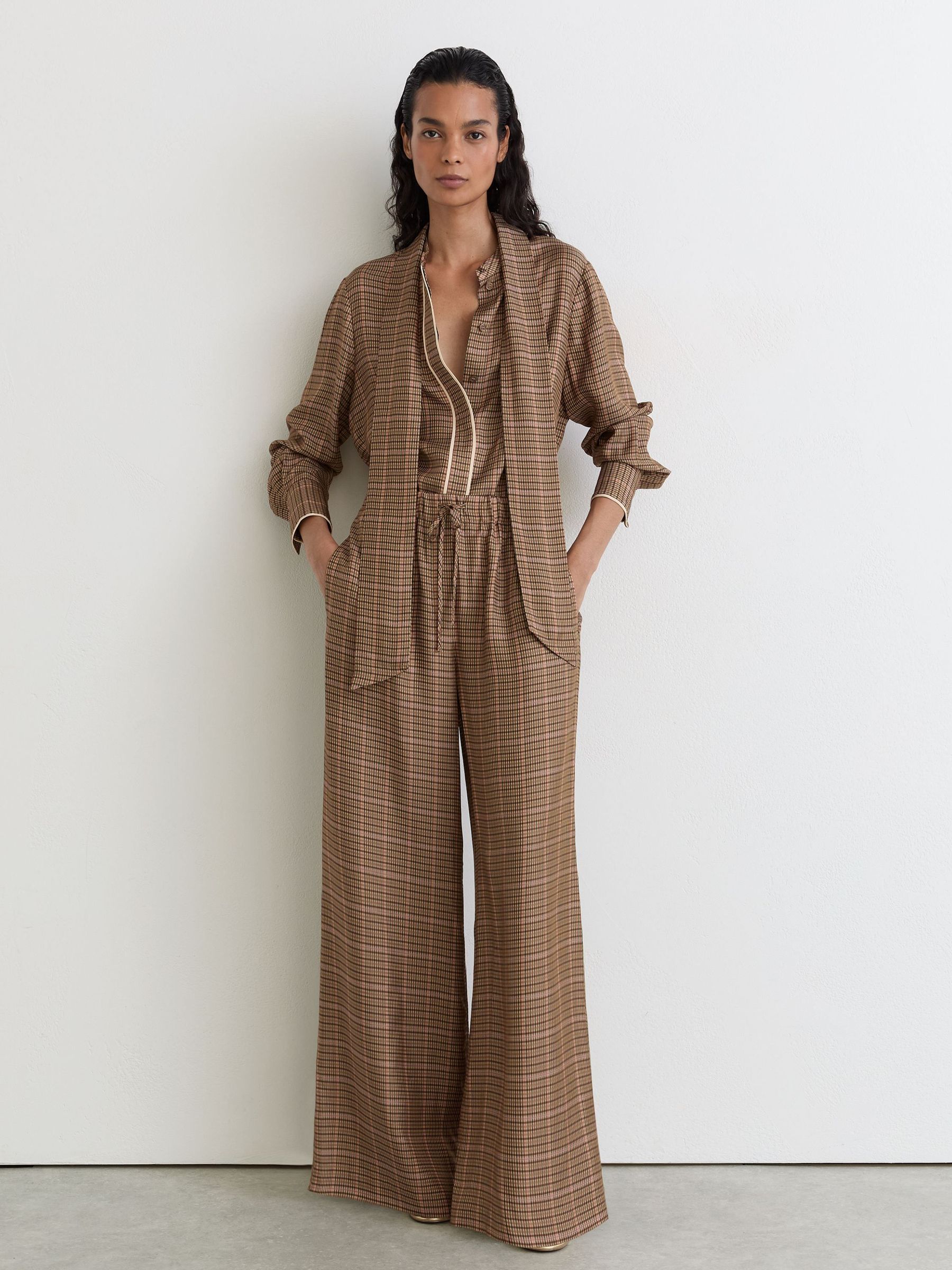 素色方格 - Wide-leg Check Trousers