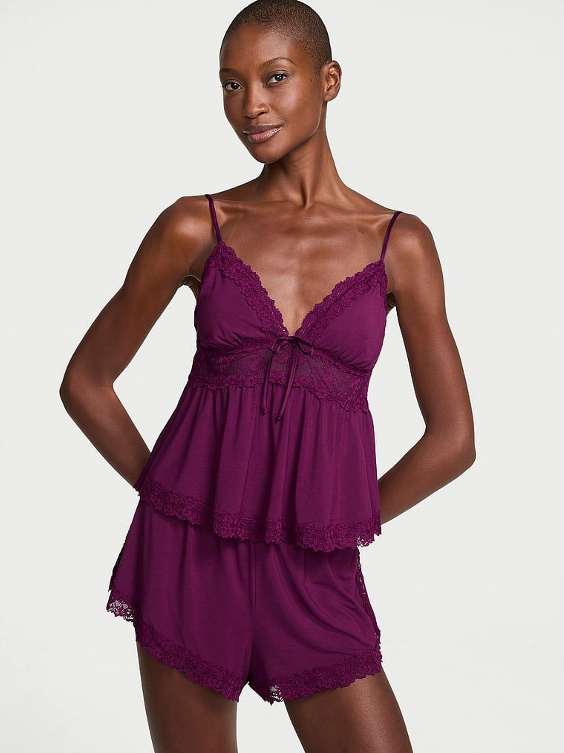 Rhubarb Purple - Lace Trim Modal Cami Set
