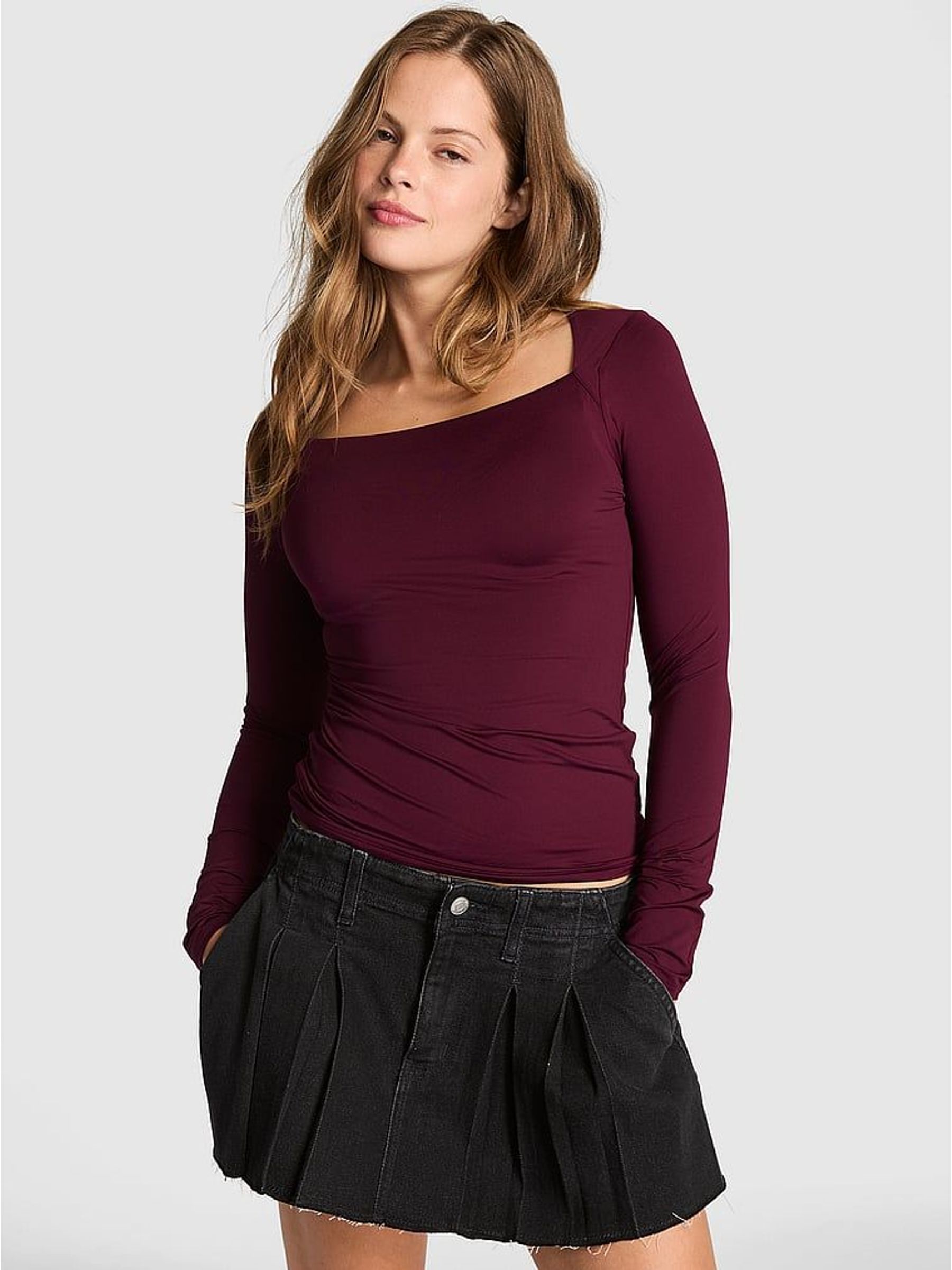 Purple Rose - Long Sleeve Boatneck Top