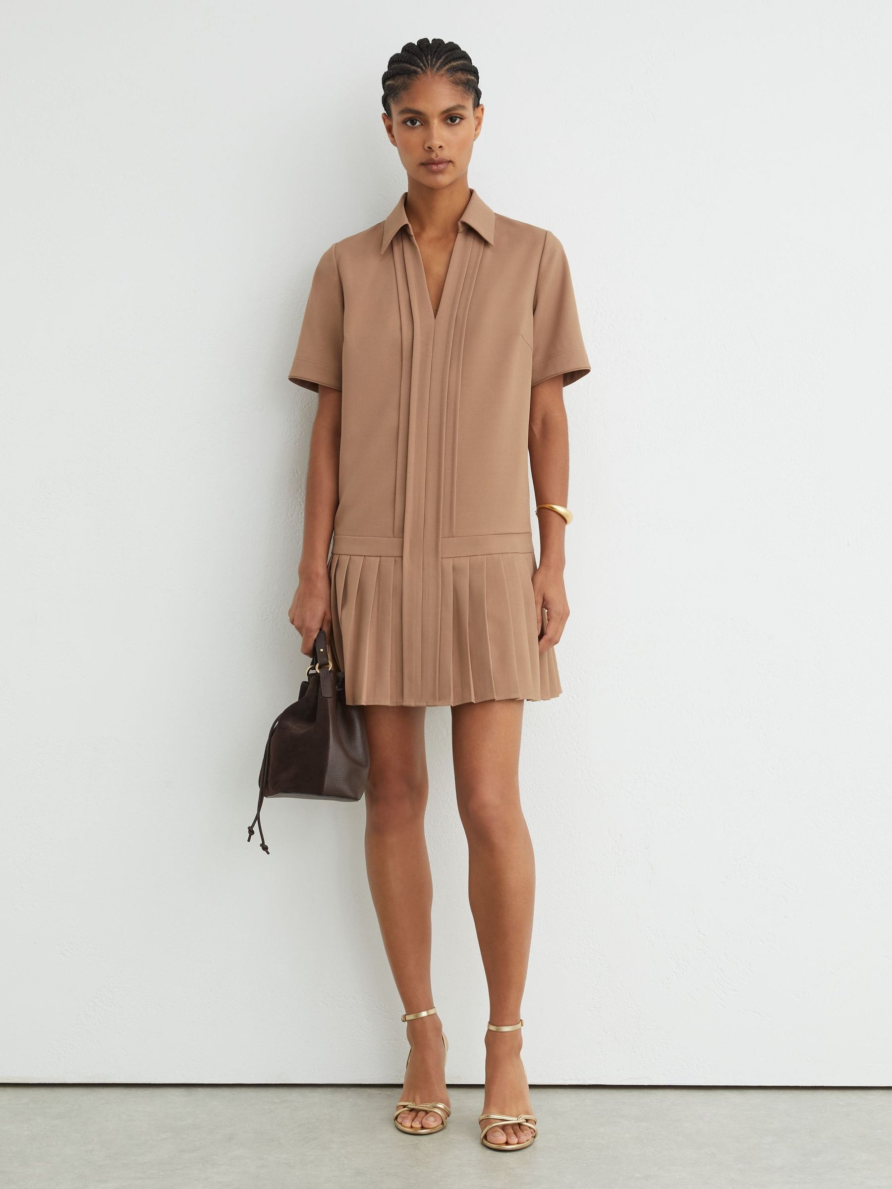 chameau - Pleated-skirt Collared Mini Dress
