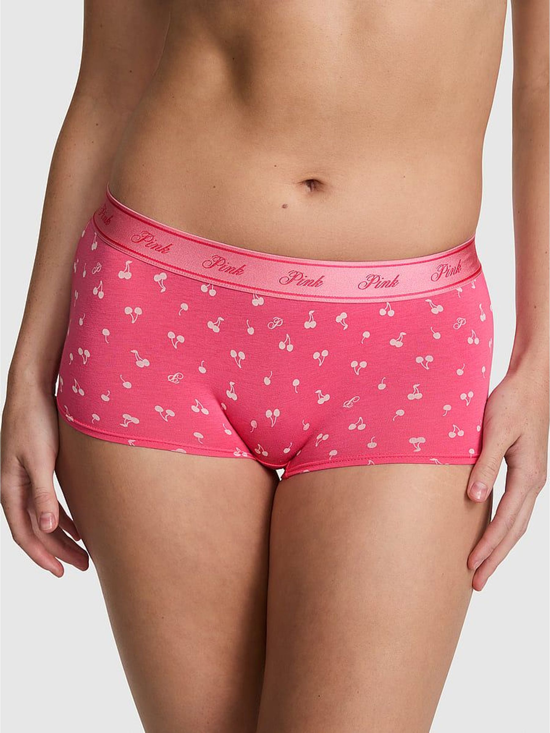 Love Me Pink Cherry Print - Boyshort Cotton Logo Knickers