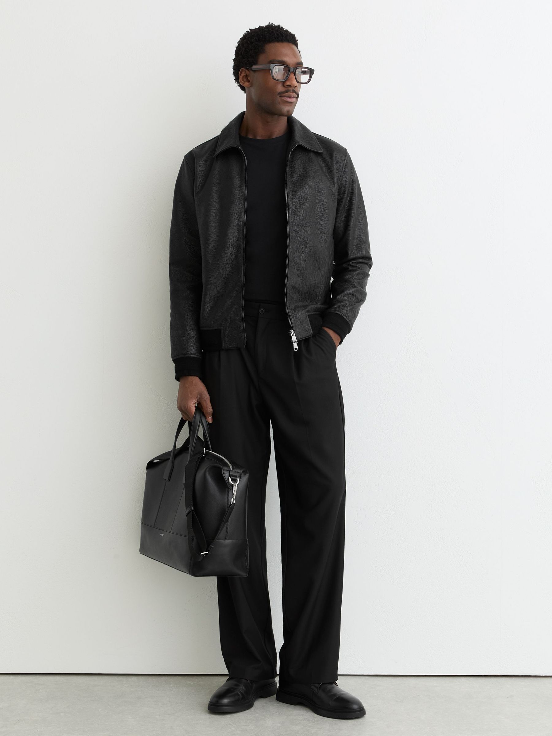 Grained-Leather Zip-Through Jacket in Black (G54349) | €555