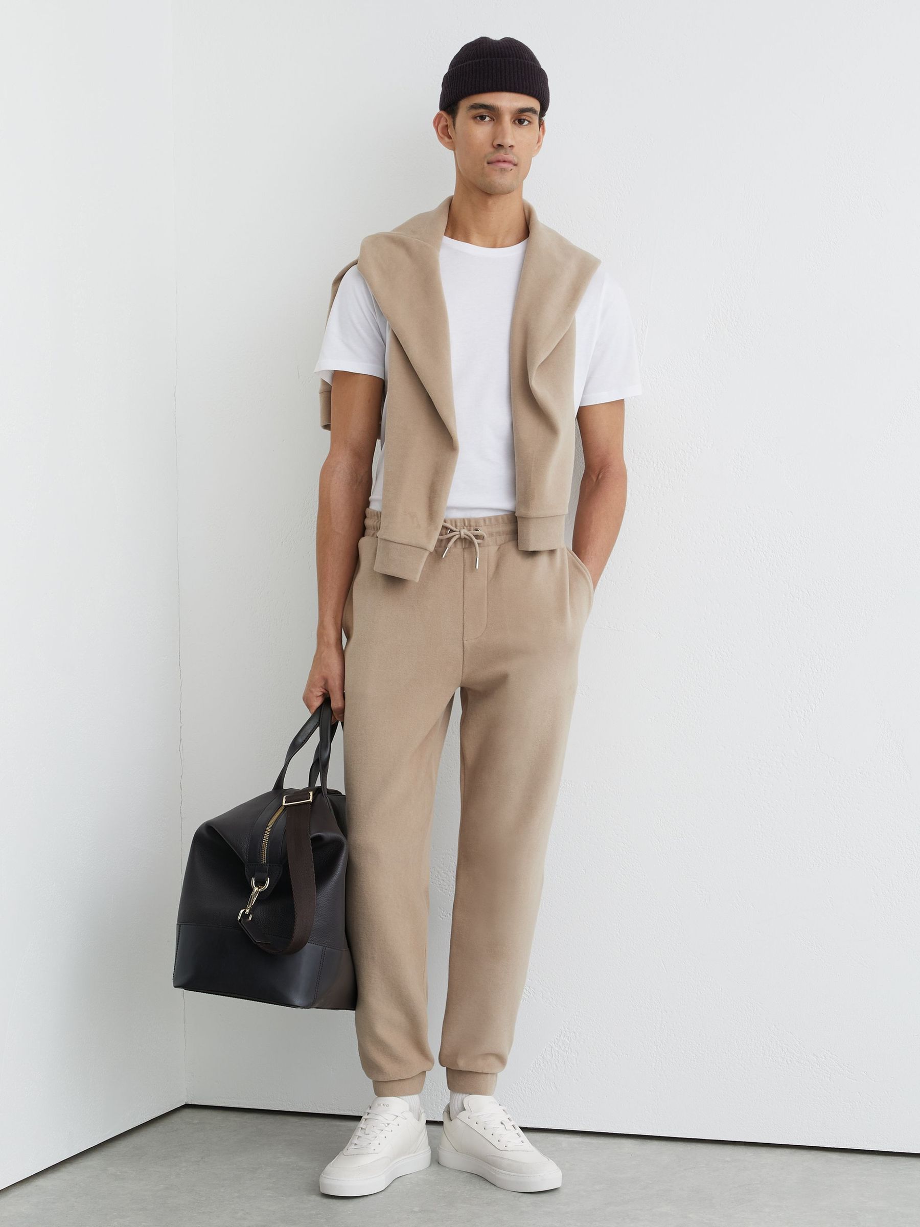 Cotton-Blend Brushed Ribbed Joggers in Camel Brown (G54356) | AED590