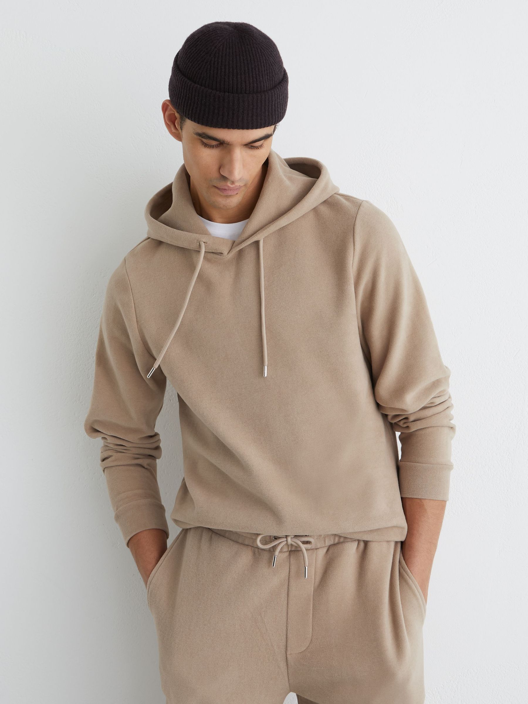 Cotton-Blend Brushed Ribbed Hoodie in Camel Brown (G54367) | DKK1,000