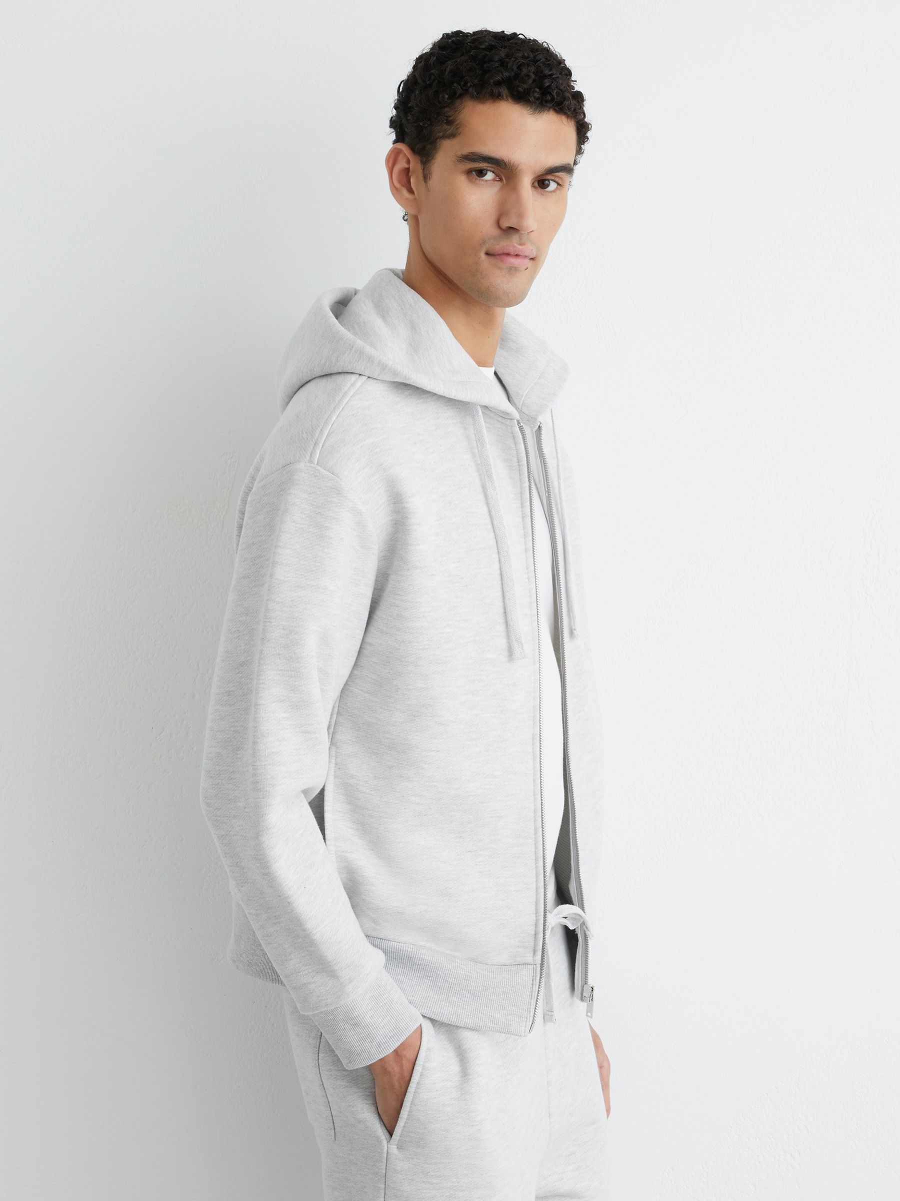Cotton-Blend Heavyweight Zip Hoodie in Grey Melange (G54377) | HK$1,790