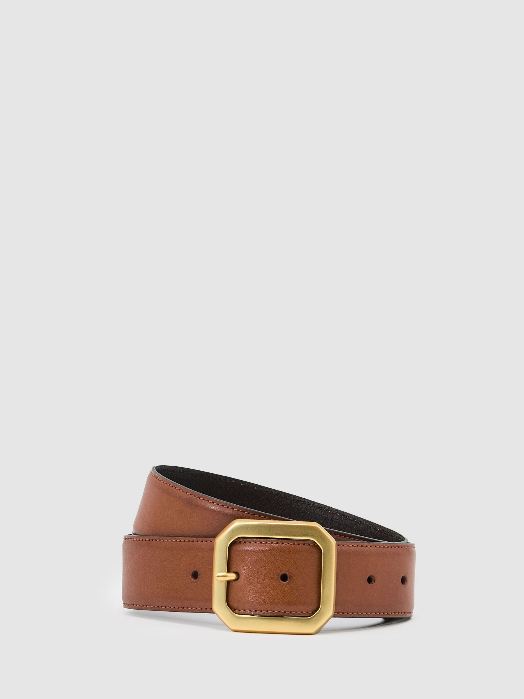 Leather Edged-Buckle Belt in Tan (G54898) | $195