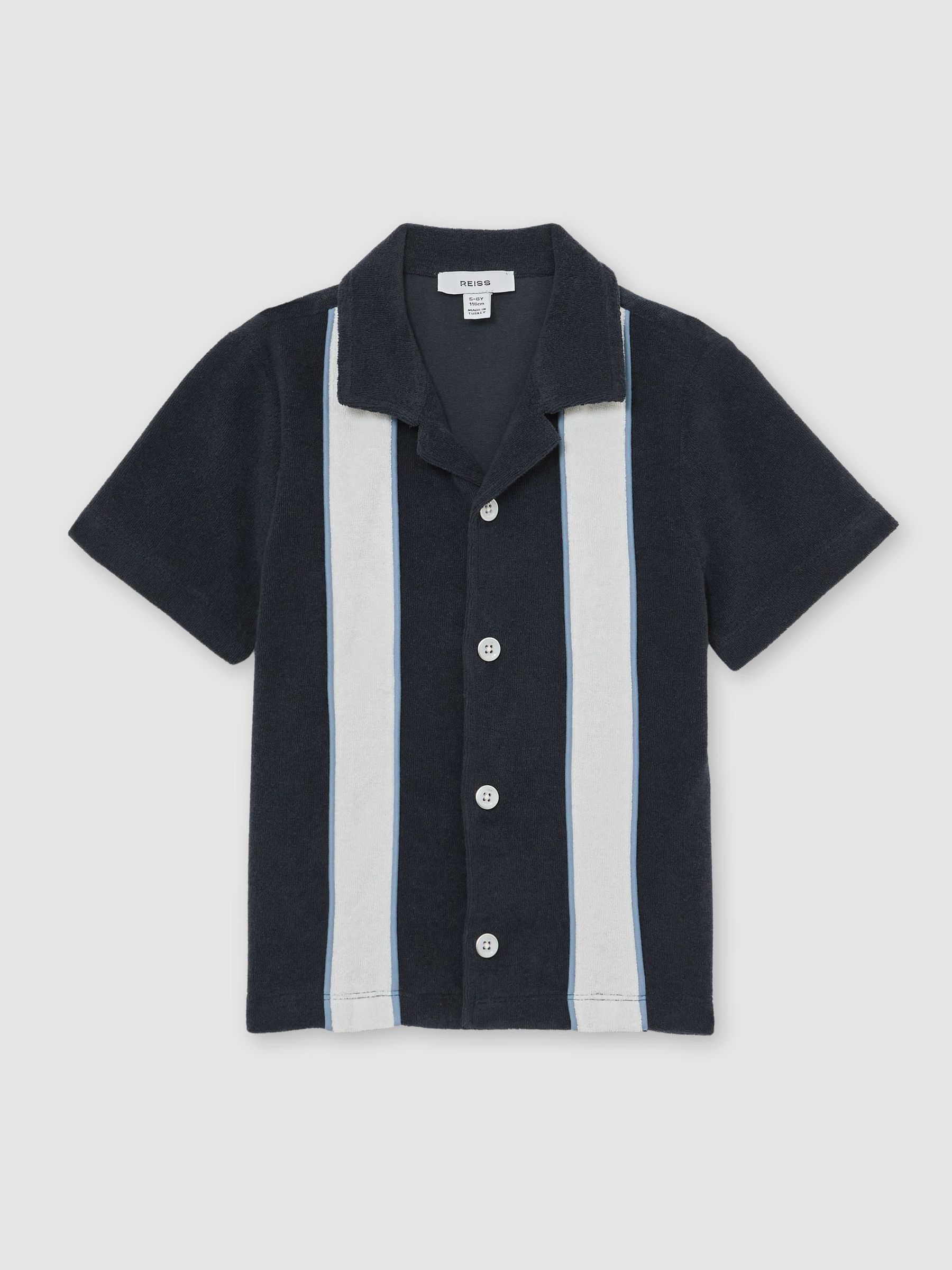13-14 yrs Towelling Colour-Block Cuban Shirt in Navy/White (G56494) | $80