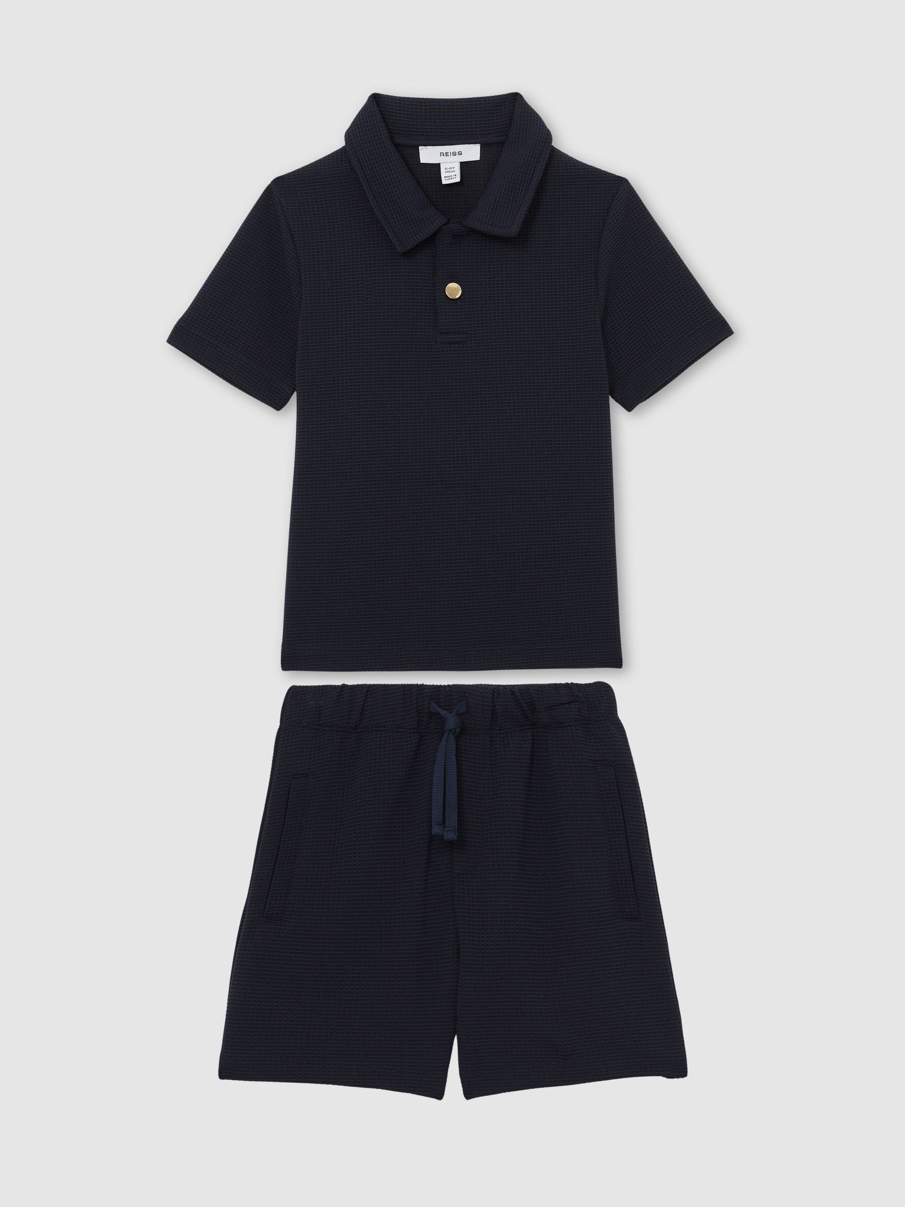 13-14 yrs Waffle Polo and Shorts Set in Navy (G56522) | $90